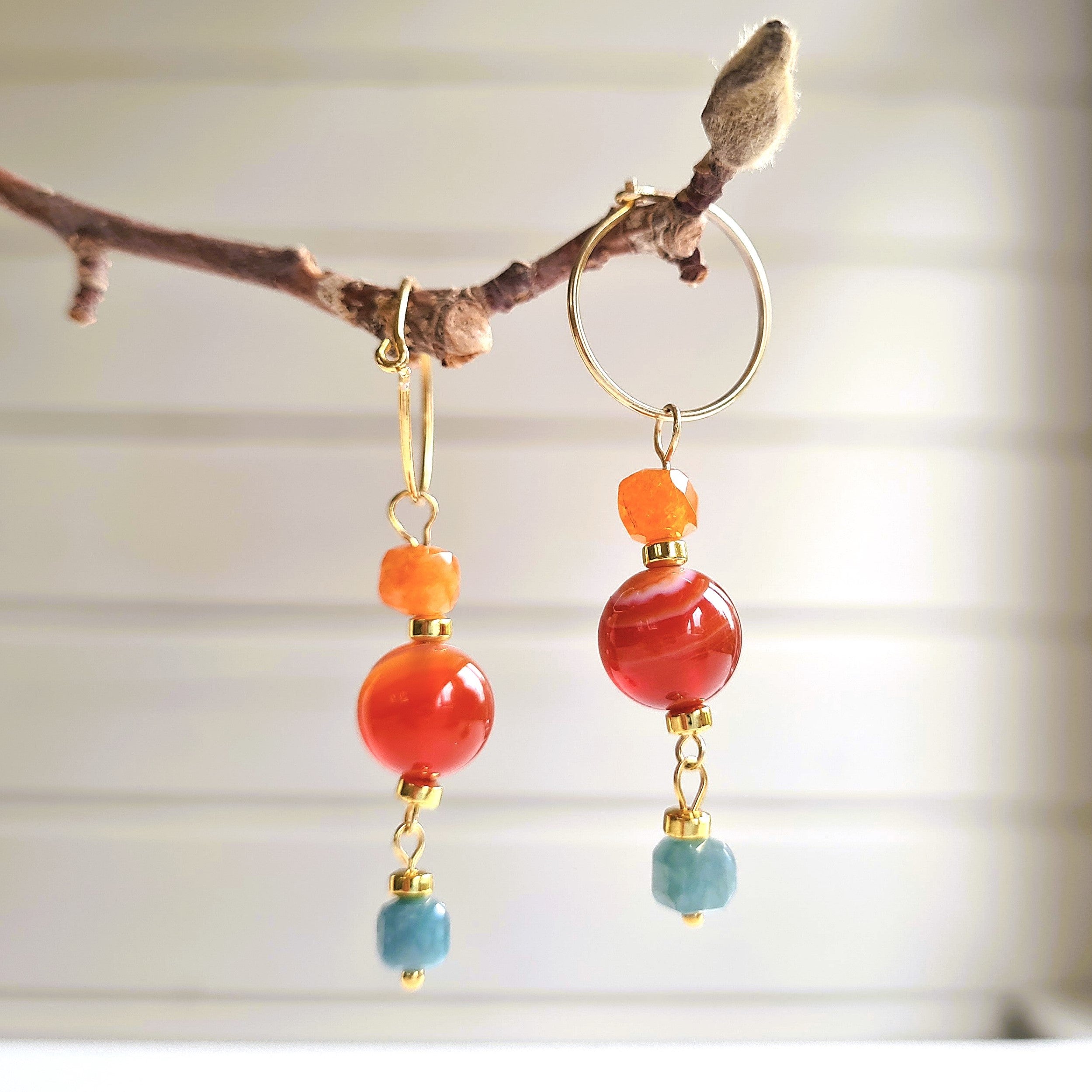 Oorbellen Bisous, carneool, blauwe toermalijn, calciet
