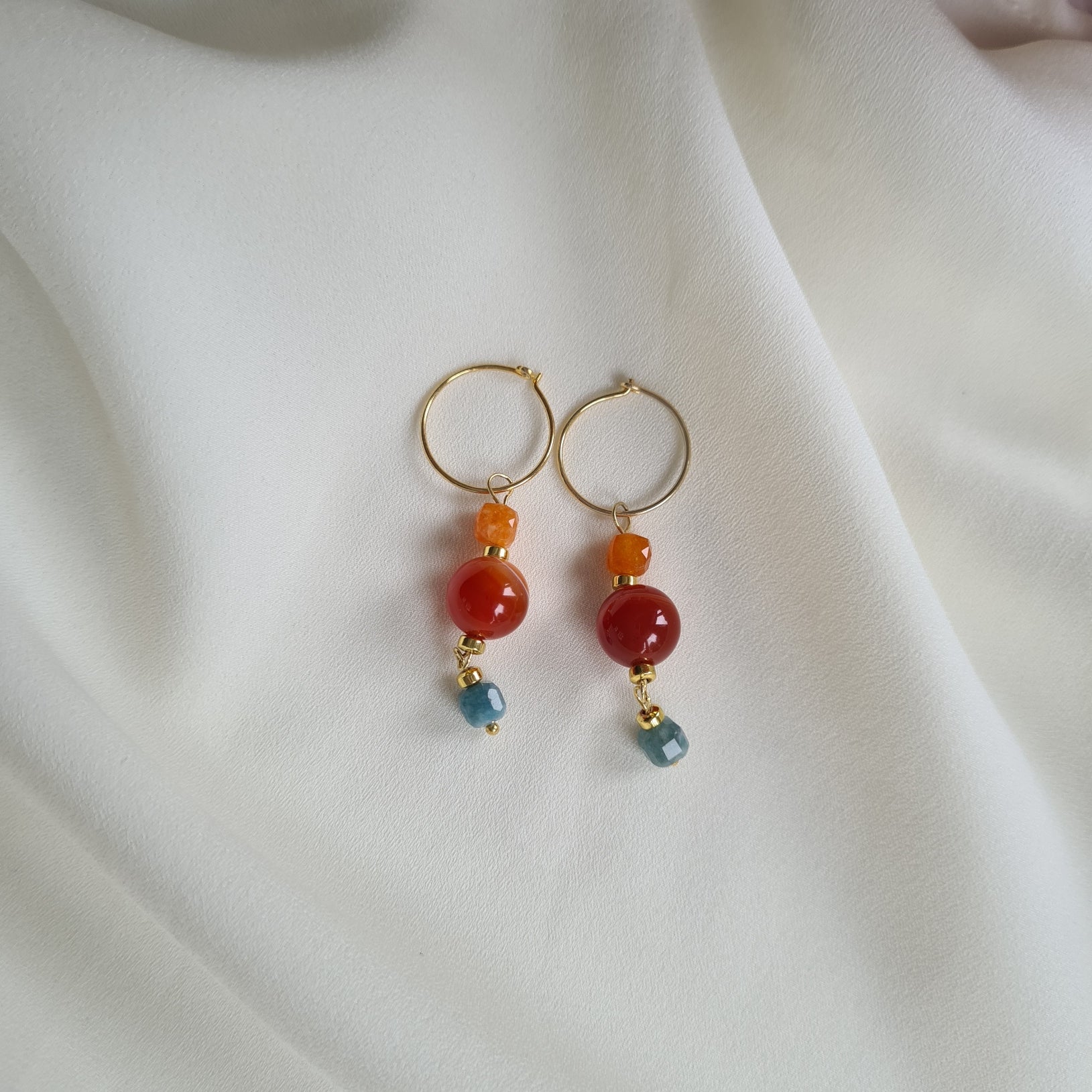 Oorbellen Bisous, carneool, blauwe toermalijn, calciet