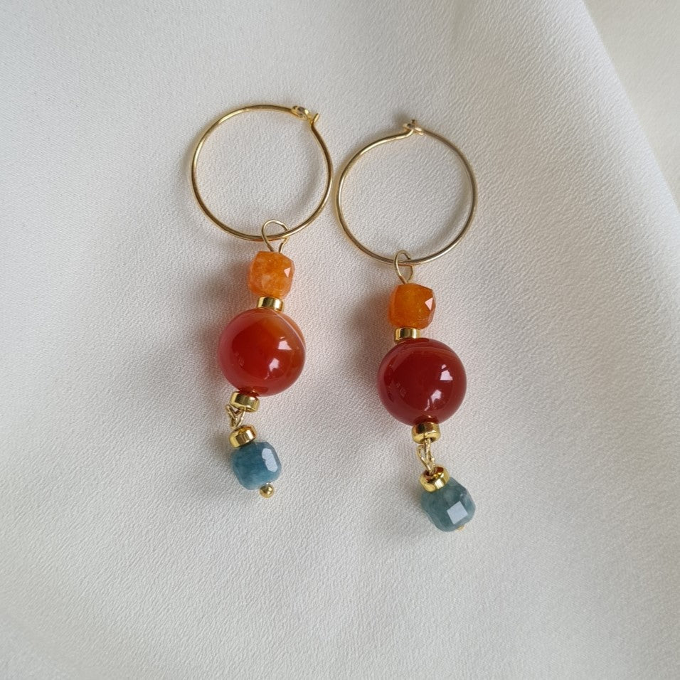 Oorbellen Bisous, carneool, blauwe toermalijn, calciet