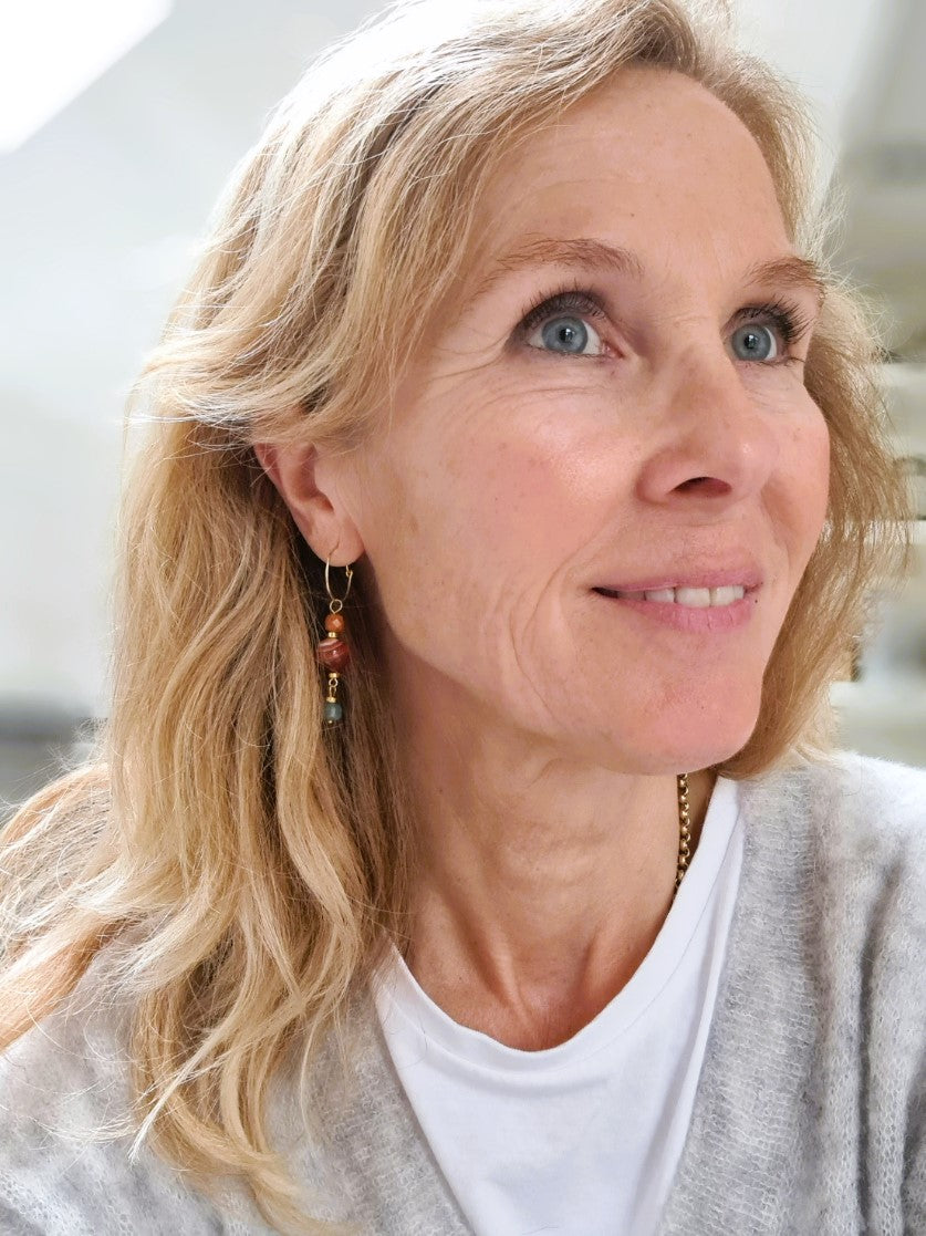 Oorbellen Bisous, carneool, blauwe toermalijn, calciet