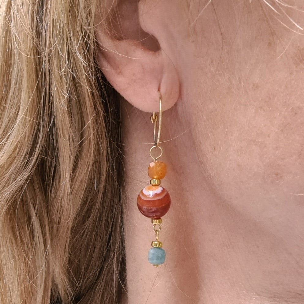 Oorbellen Bisous, carneool, blauwe toermalijn, calciet