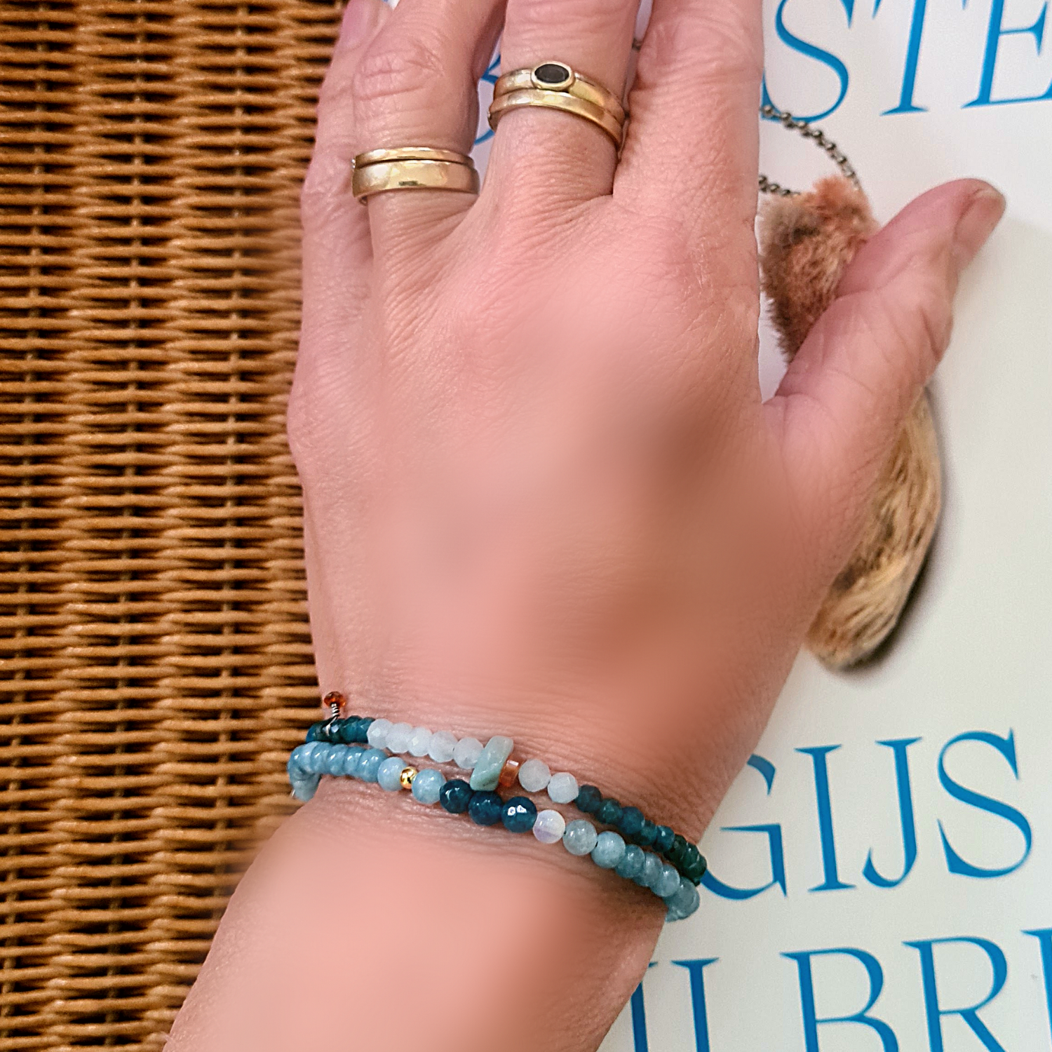 Armband Blue Heaven, blue lace agaat, jade