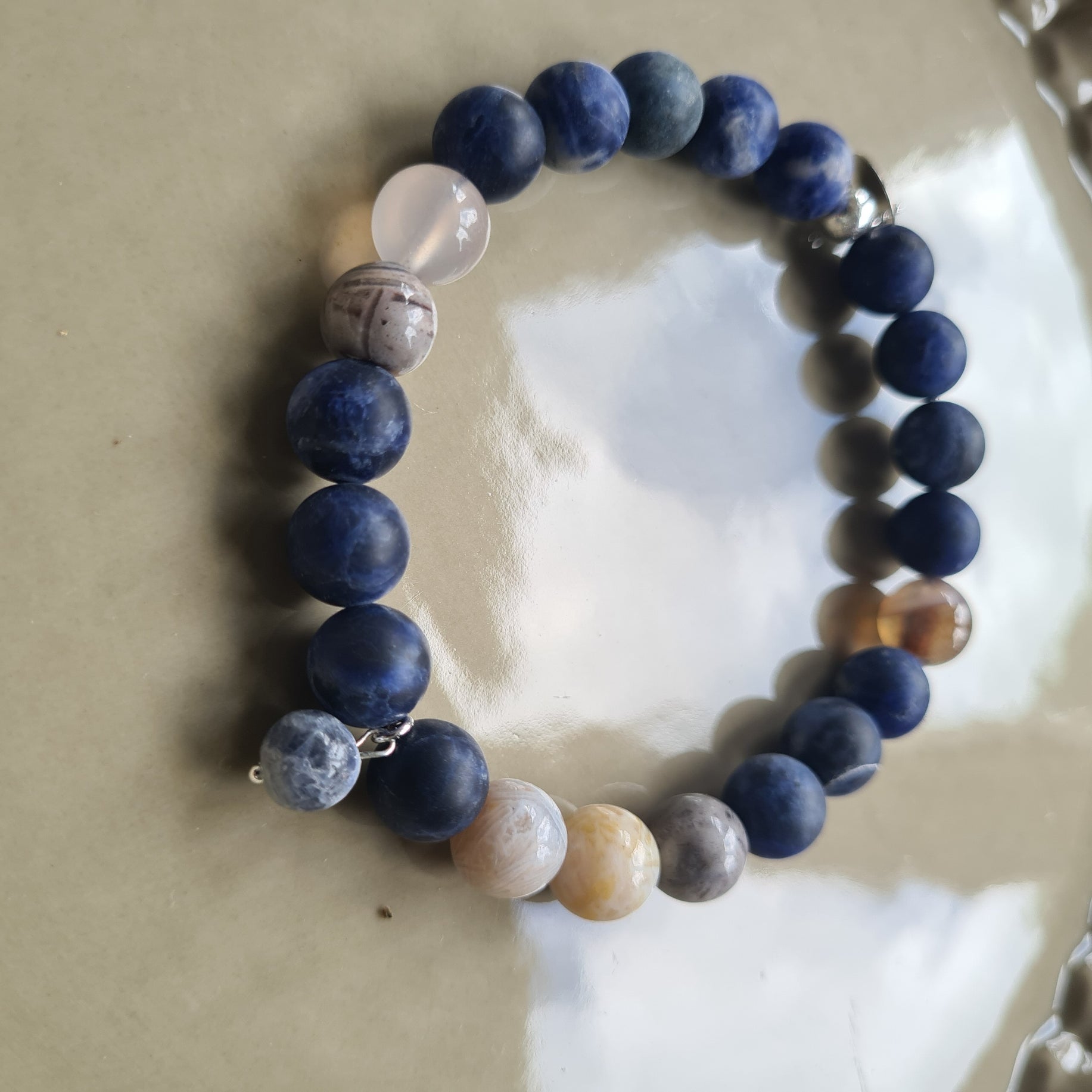 Unisex armband Blue Moon, sodaliet, agaat