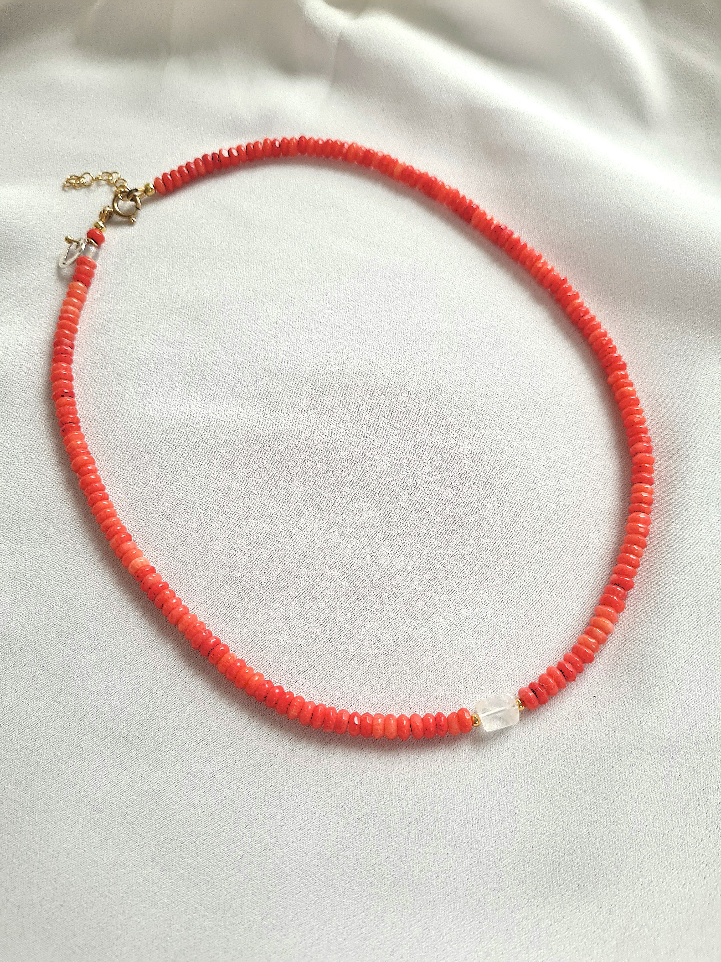 Ketting Bright Red, rood koraal, citrien