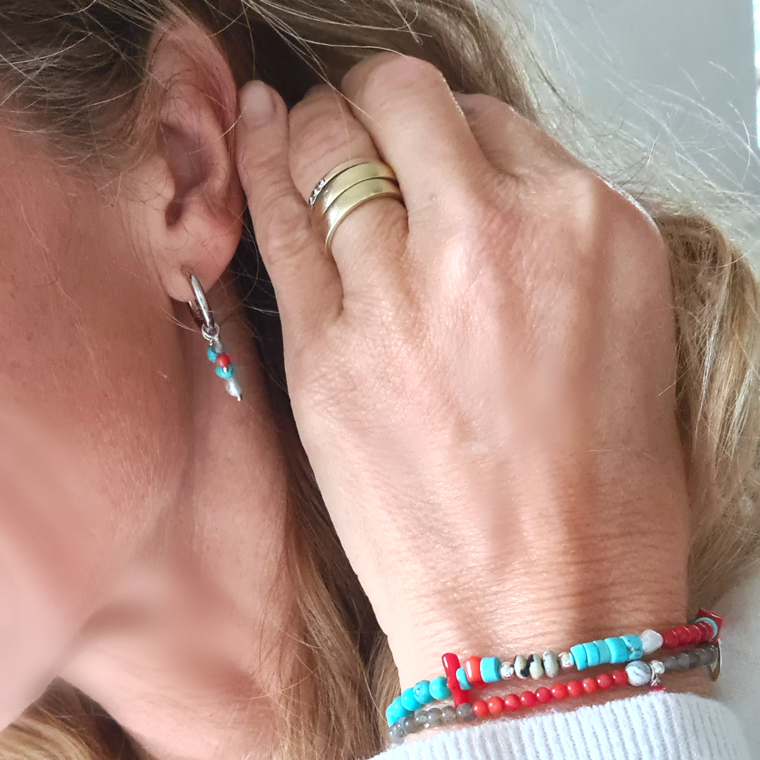 OOrbellen Cheeky Sisters, parel, koraal, turquoise magnesiet