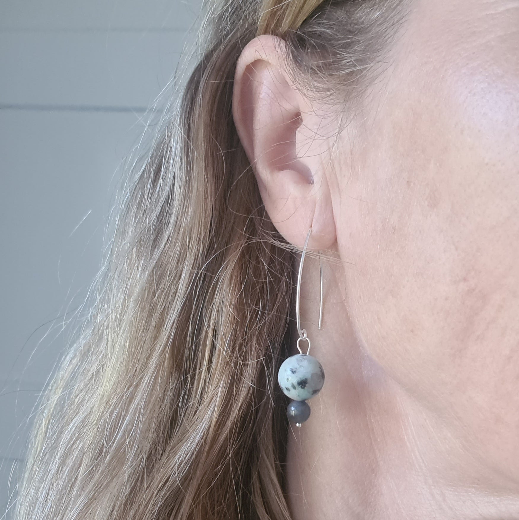 Oorbellen New Sky, labradoriet en kiwi jaspis