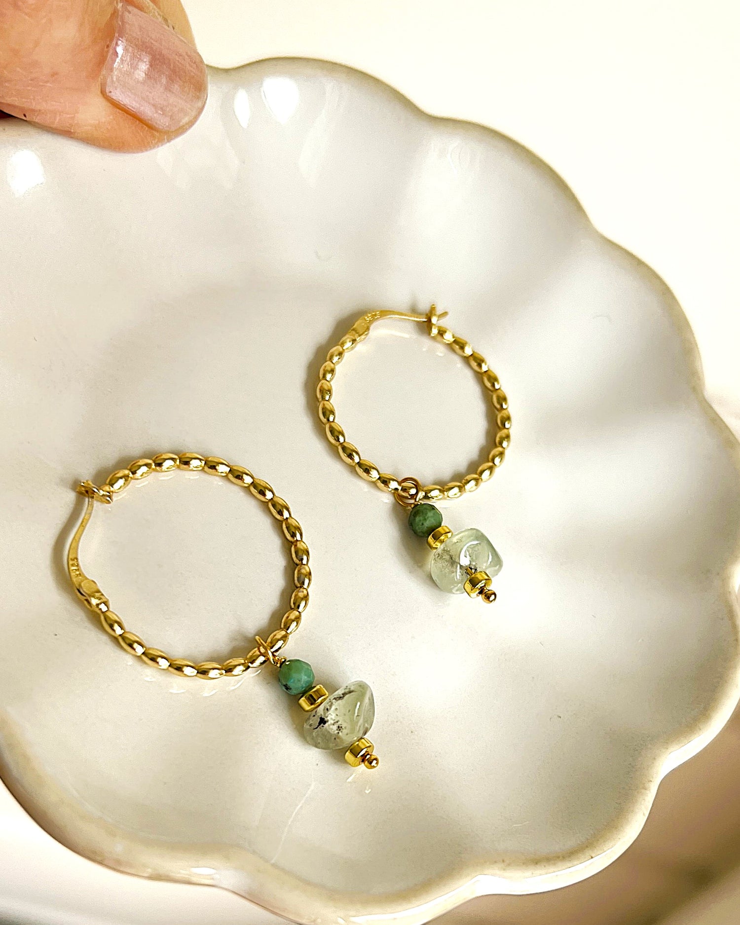 Oorbellen Green Flavours, prehniet, chrysocolla