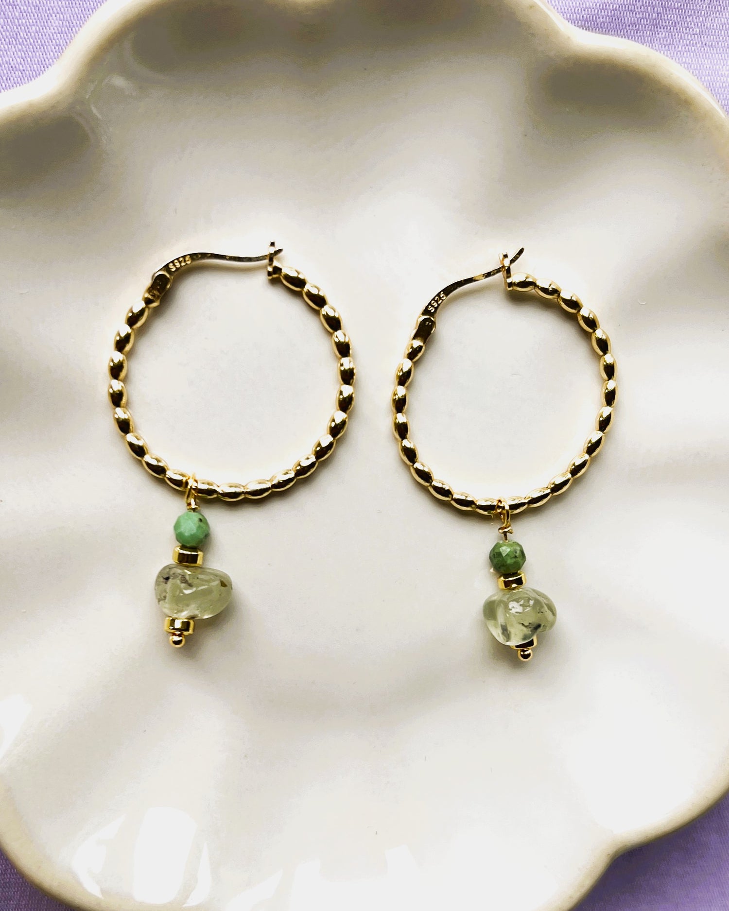 Oorbellen Green Flavours, prehniet, chrysocolla