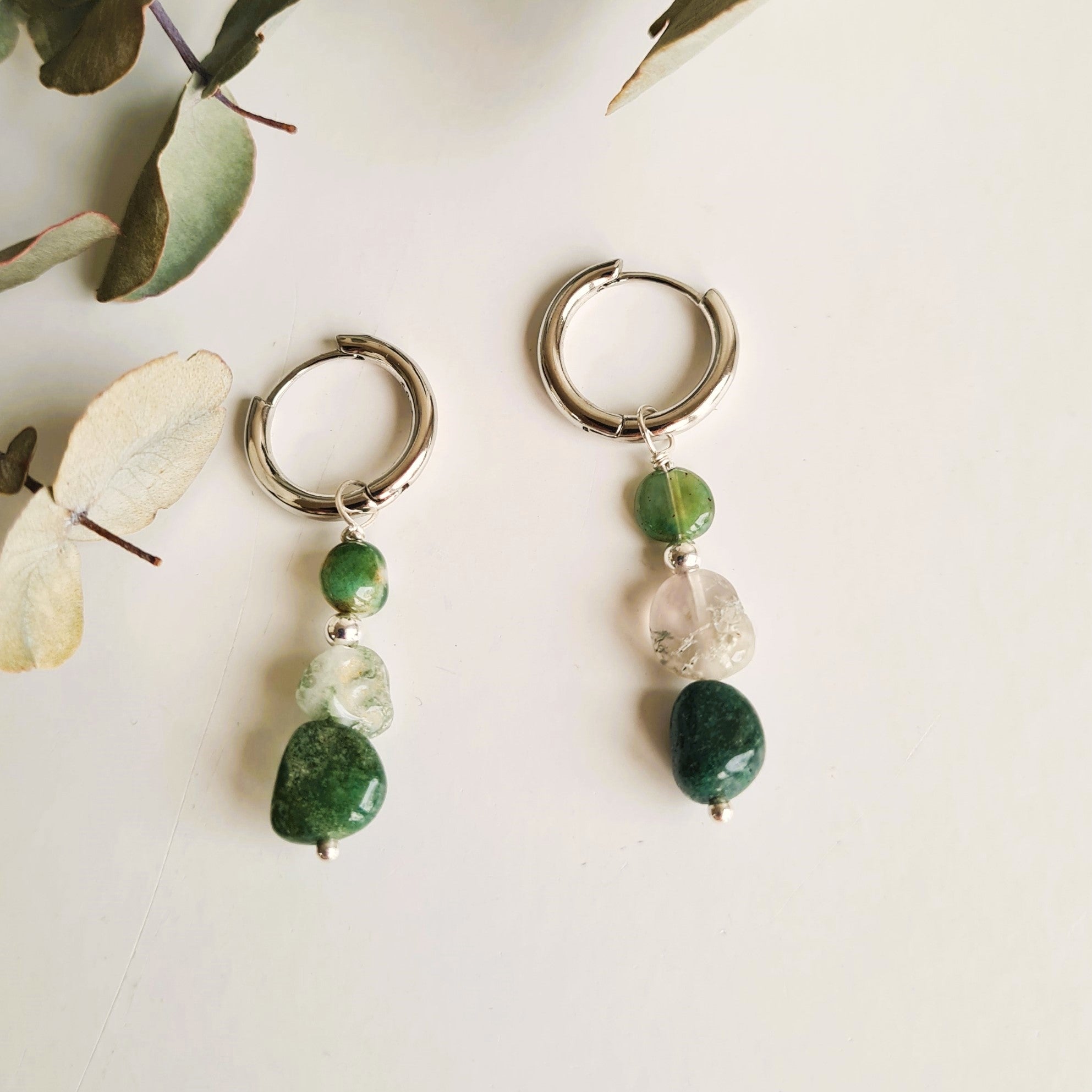 Set Armband & Oorbellen Hidden Emotions, parel, mos agaat
