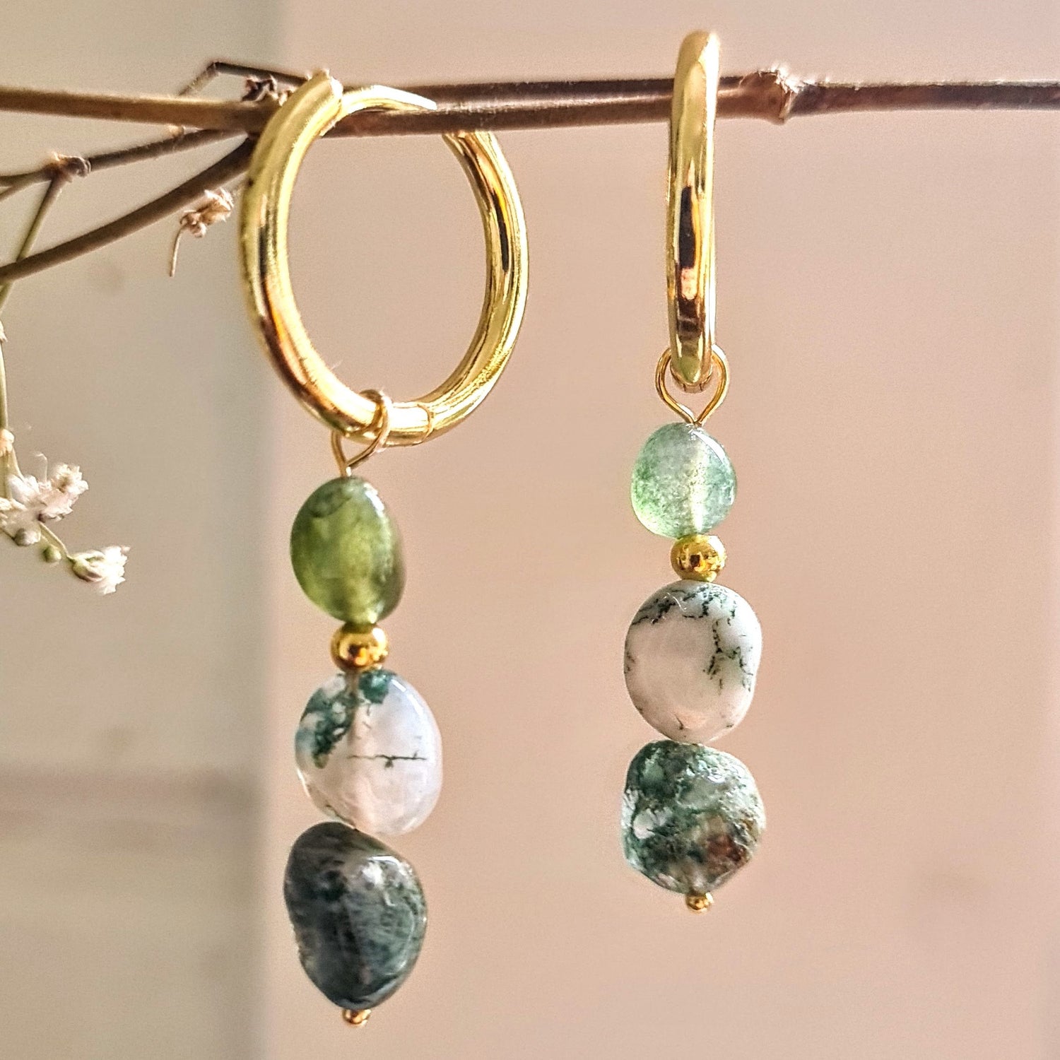 Set Armband & Oorbellen Hidden Emotions, parel, mos agaat