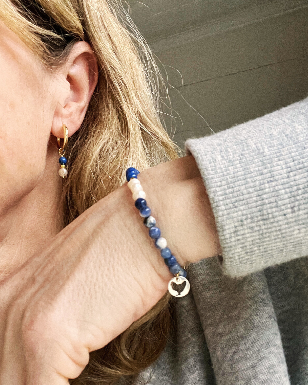 Oorbellen Happy Blues, parel, lapis lazuli