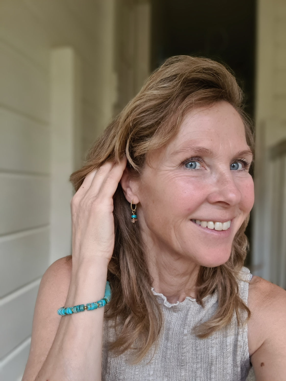 Oorbellen Inspiration, turquoise, zonnesteen