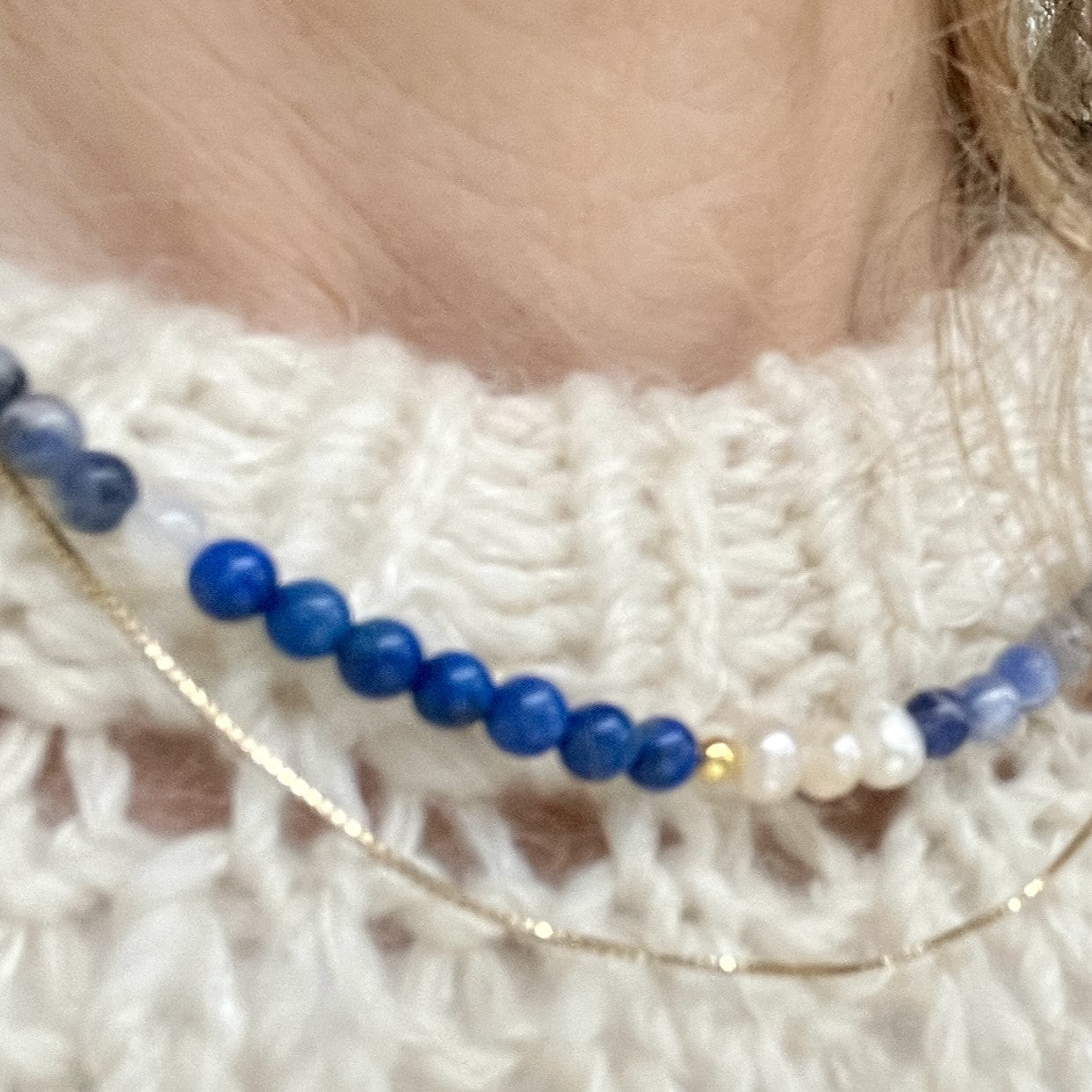 Set: Armband & Ketting Happy Blues, lapis lazuli, parel, sodaliet