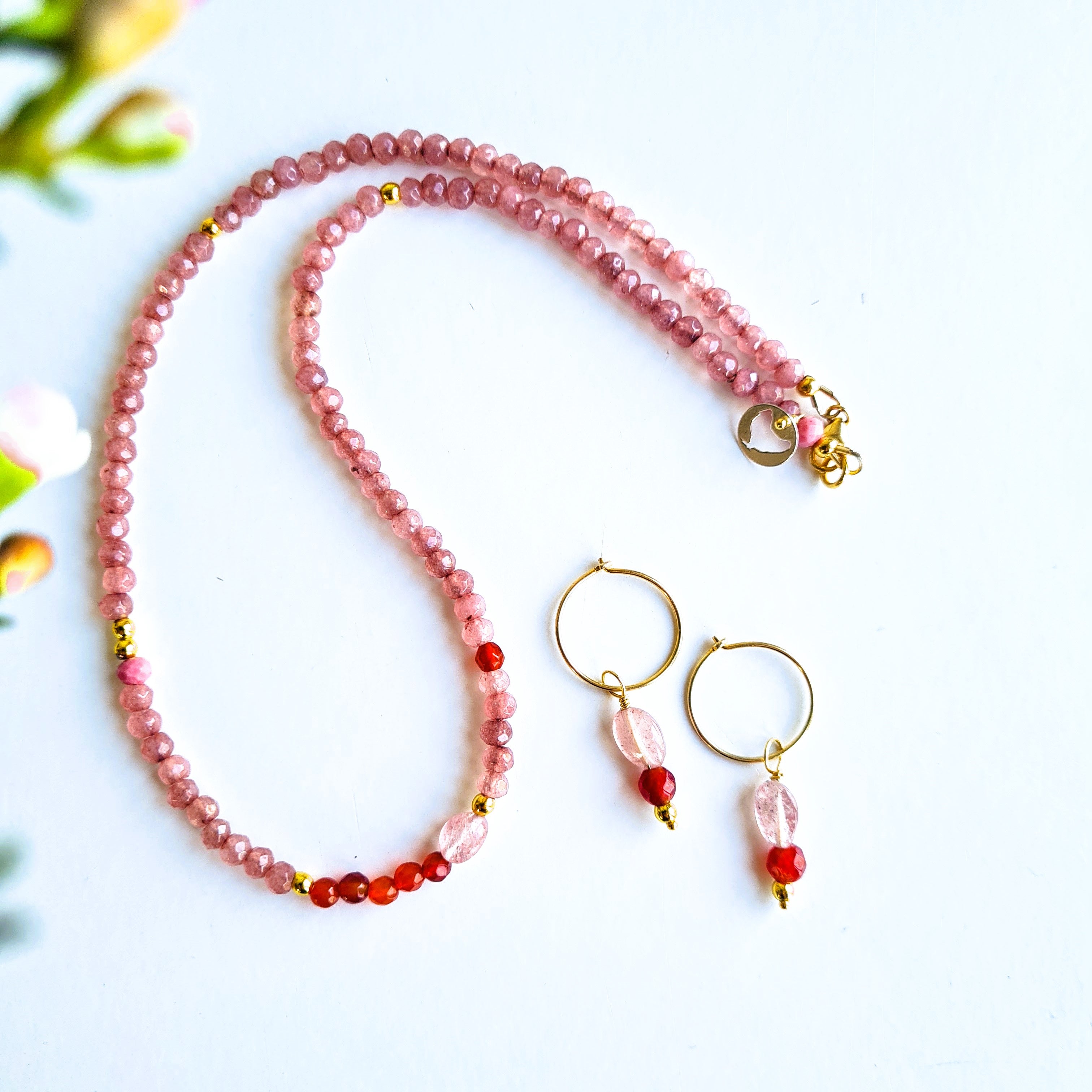 Ketting Sweet Dreams, agaat, carneool, aardbeienkwarts