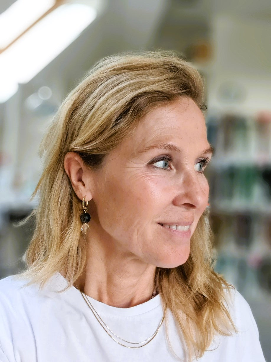 Oorbellen La Lune, toermalijn, zwarte onyx