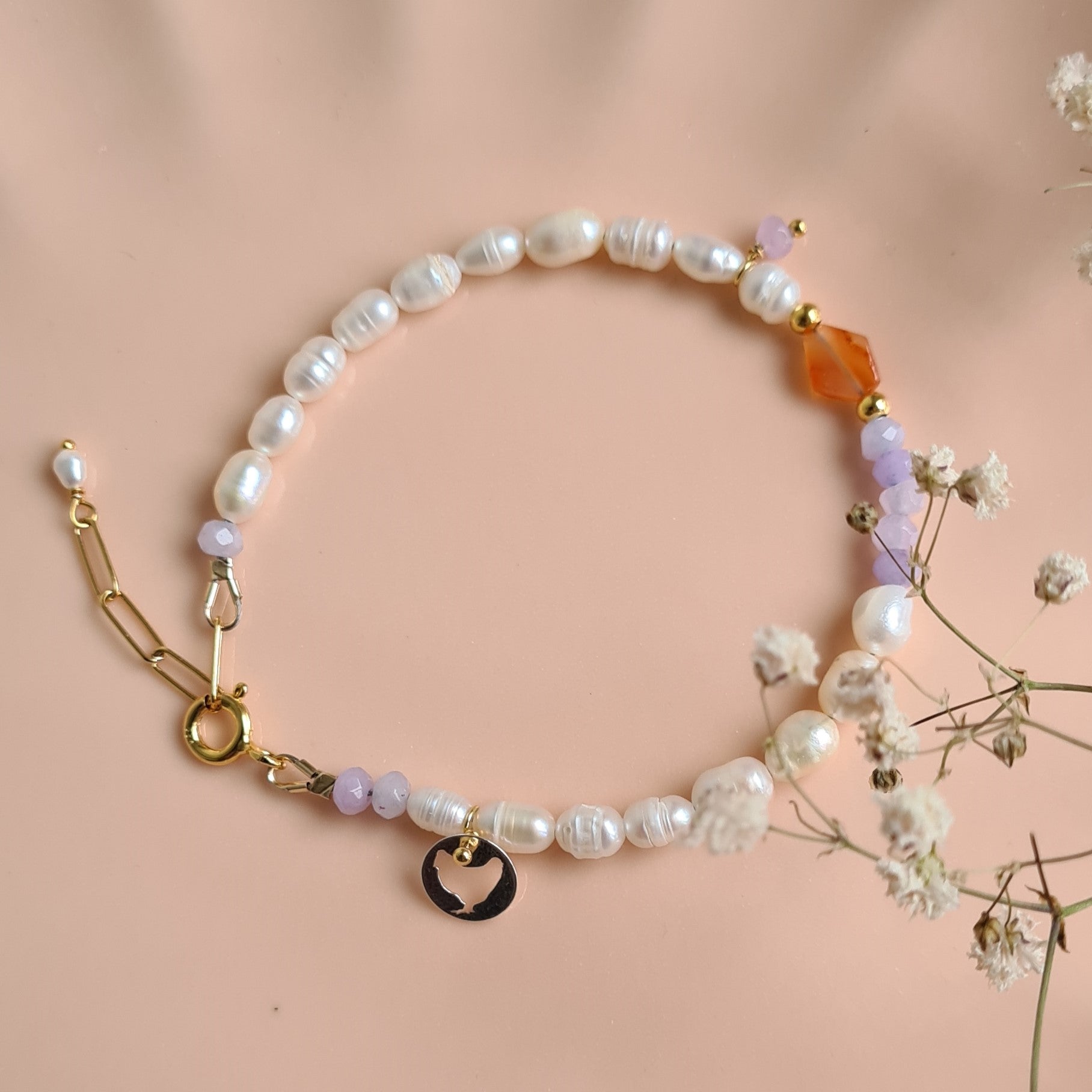 Armband Lilac Smile, parel, carneool, lila jade