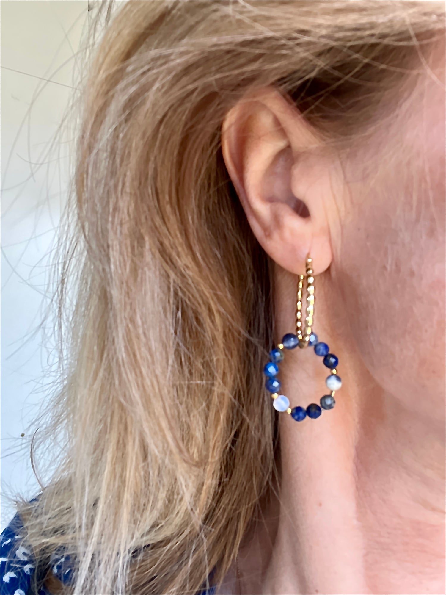 Oorbellen Blue Wisdom, lapis lazuli, sodaliet, maansteen