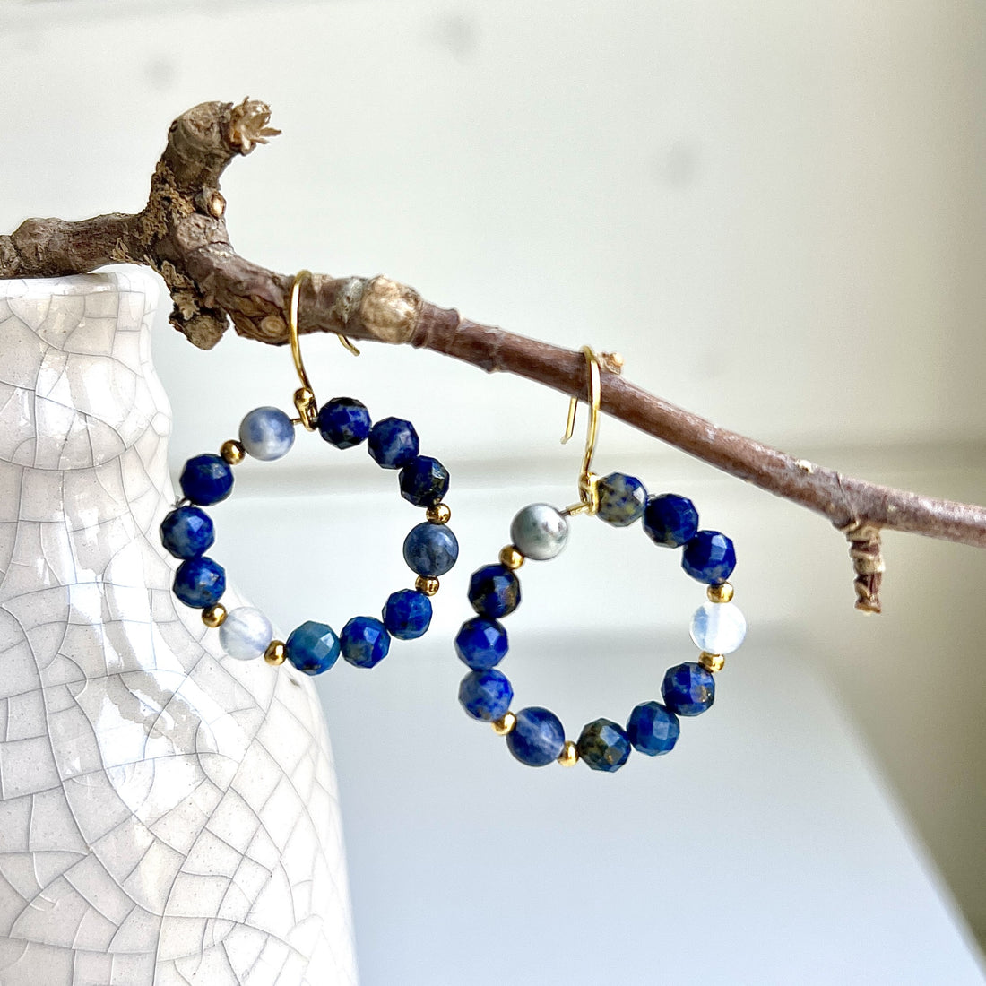 Oorbellen Blue Wisdom, lapis lazuli, sodaliet, maansteen