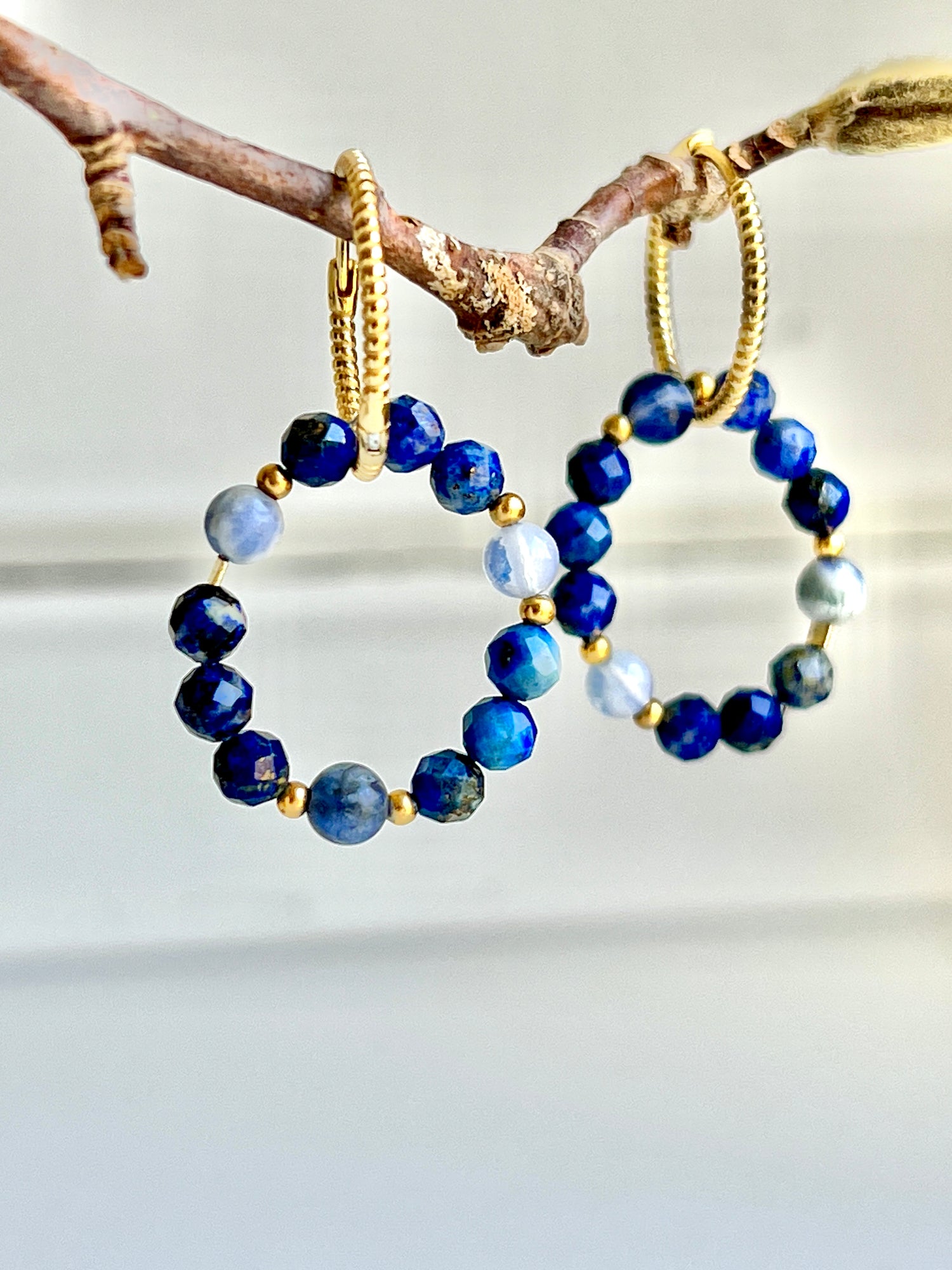 Oorbellen Blue Wisdom, lapis lazuli, sodaliet, maansteen