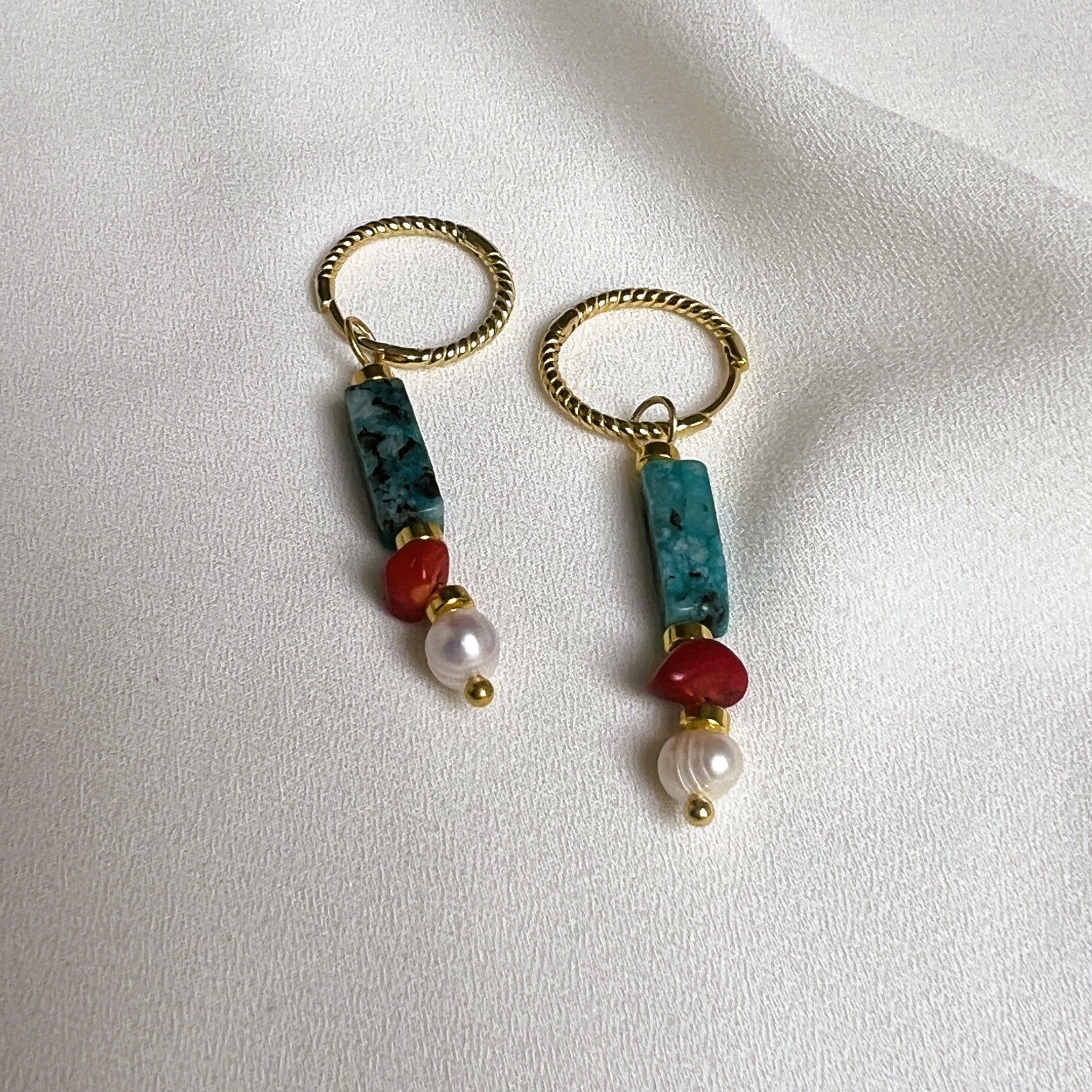 Oorbellen Ocean Water, turquoise, koraal, parel