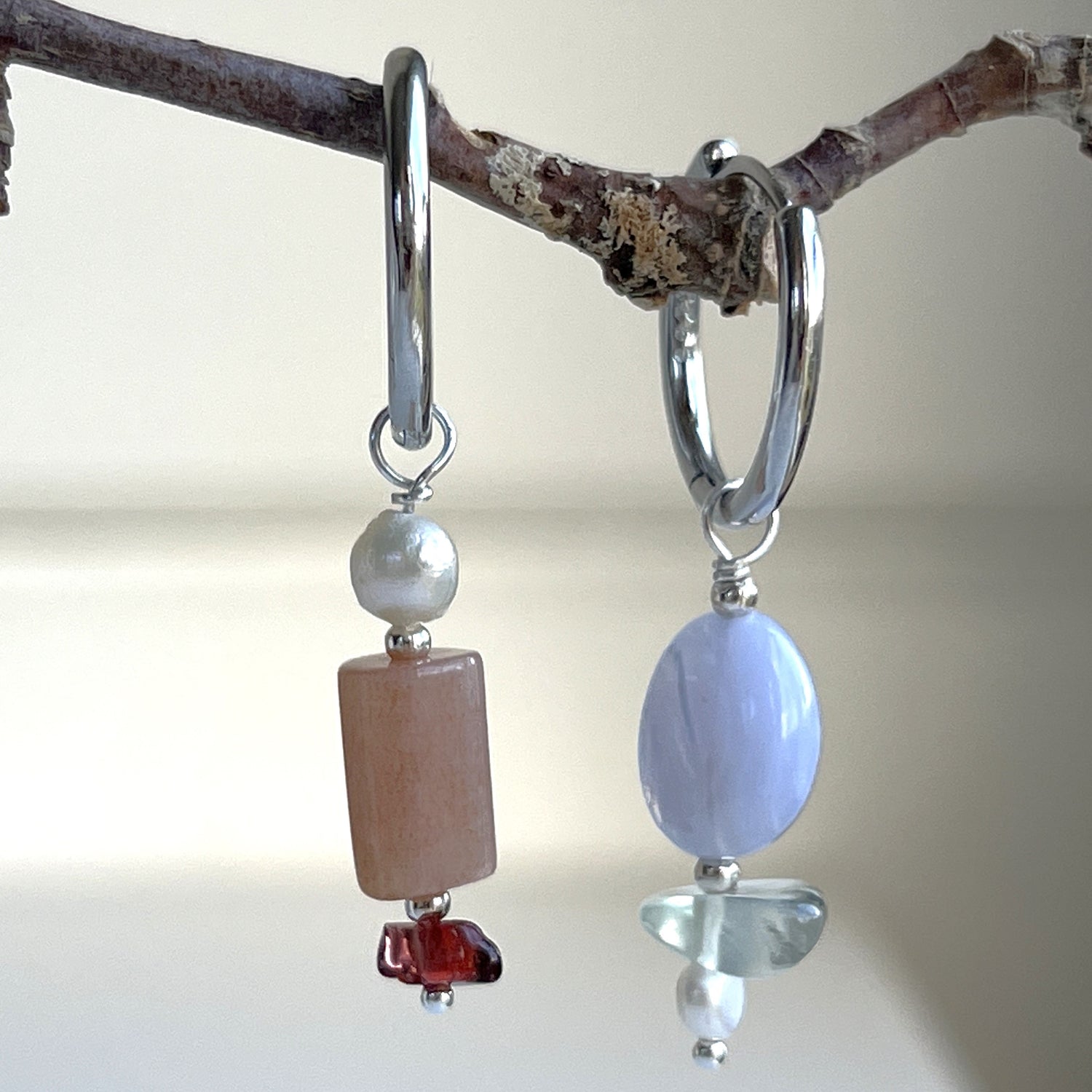 Oorbellen Blue Whisper, aqua chalcedoon, prehniet