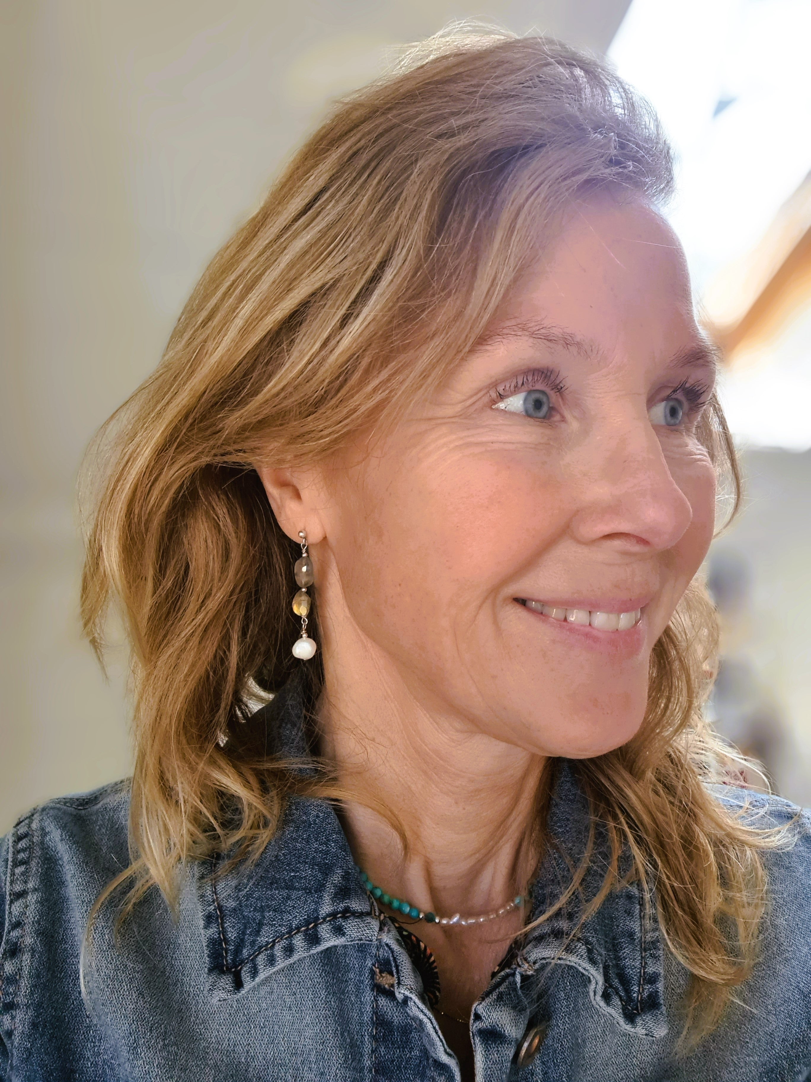 Oorbellen So True, labradoriet, parel