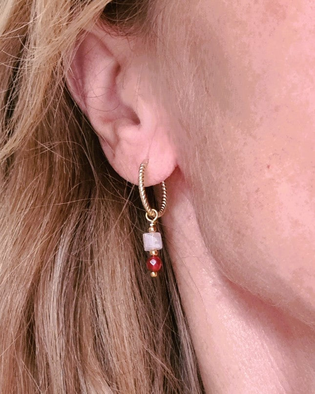 Oorbellen Robin, carneool, rozekwarts