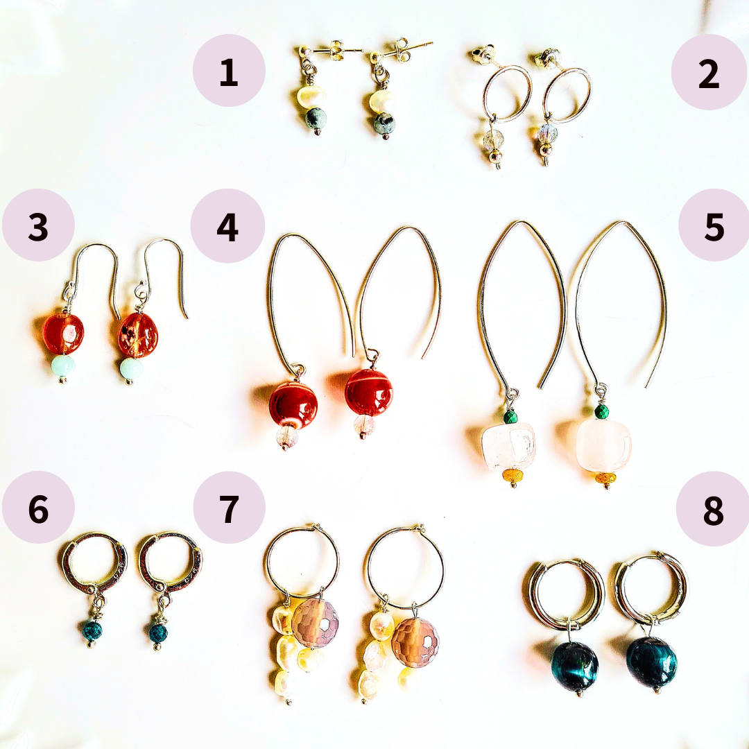 1 Oorring Blue River, amazoniet en oranje agaat