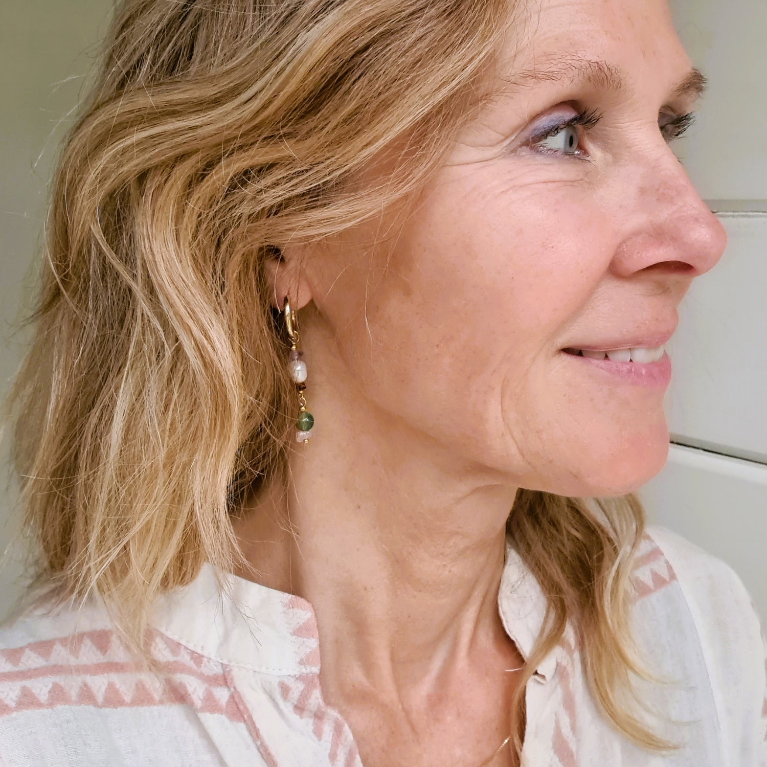 Oorbellen Paris, aventurijn, parel, amethist, granaat, rozekwarts