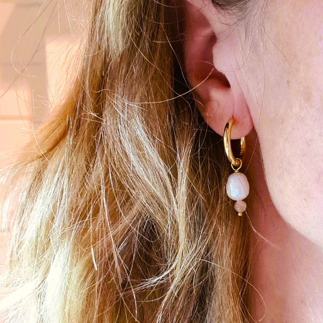 Set Armband  & oorringen Pearl Delight, parel, zonnesteen