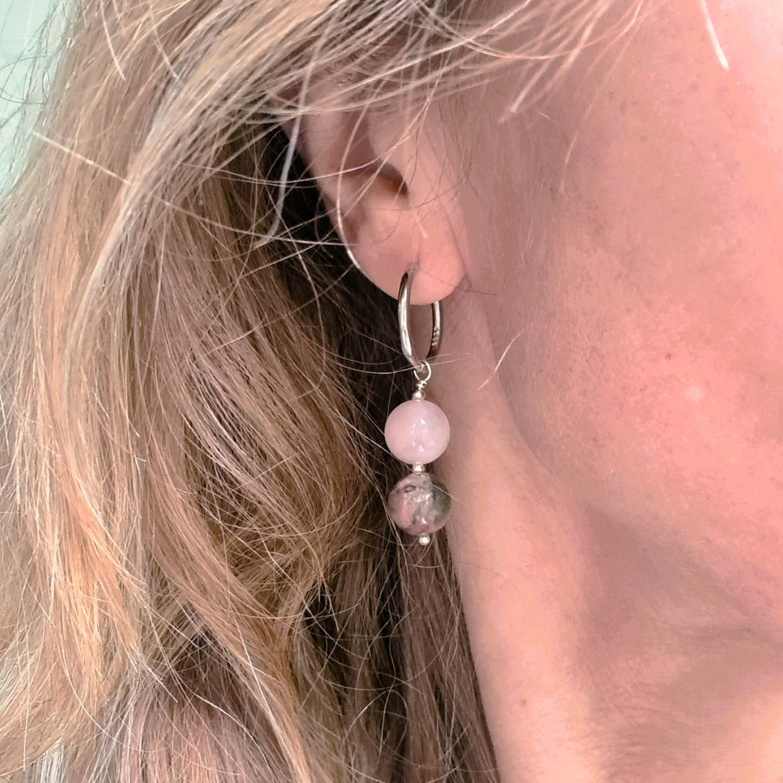 Oorbellen Pink Blush, rozekwarts, rhodoniet