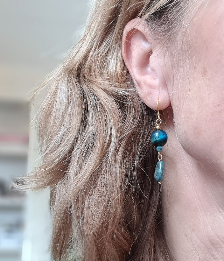 Oorbellen Sea Flowers, tijgeroog, apatiet