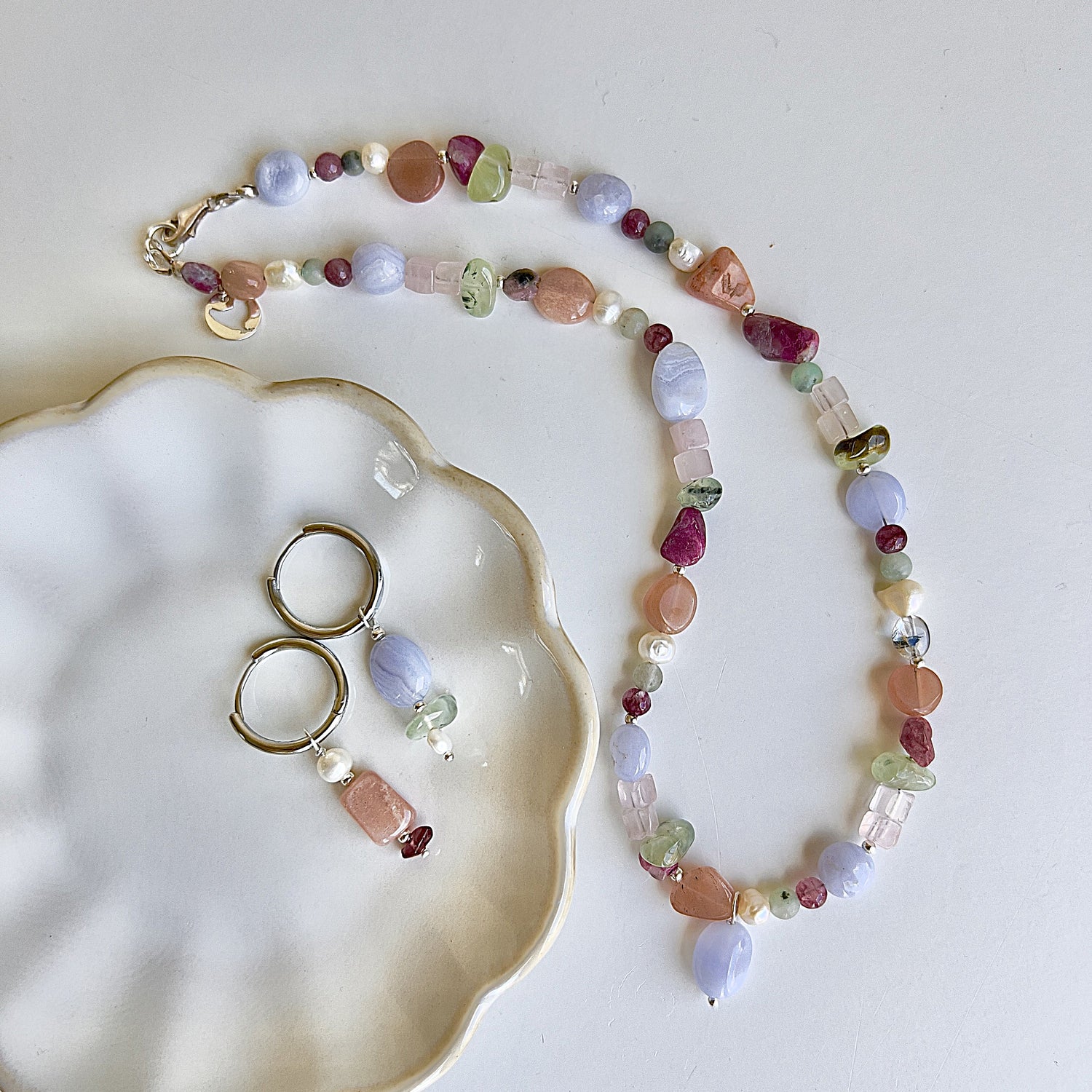 Oorbellen Blue Whisper, aqua chalcedoon, prehniet