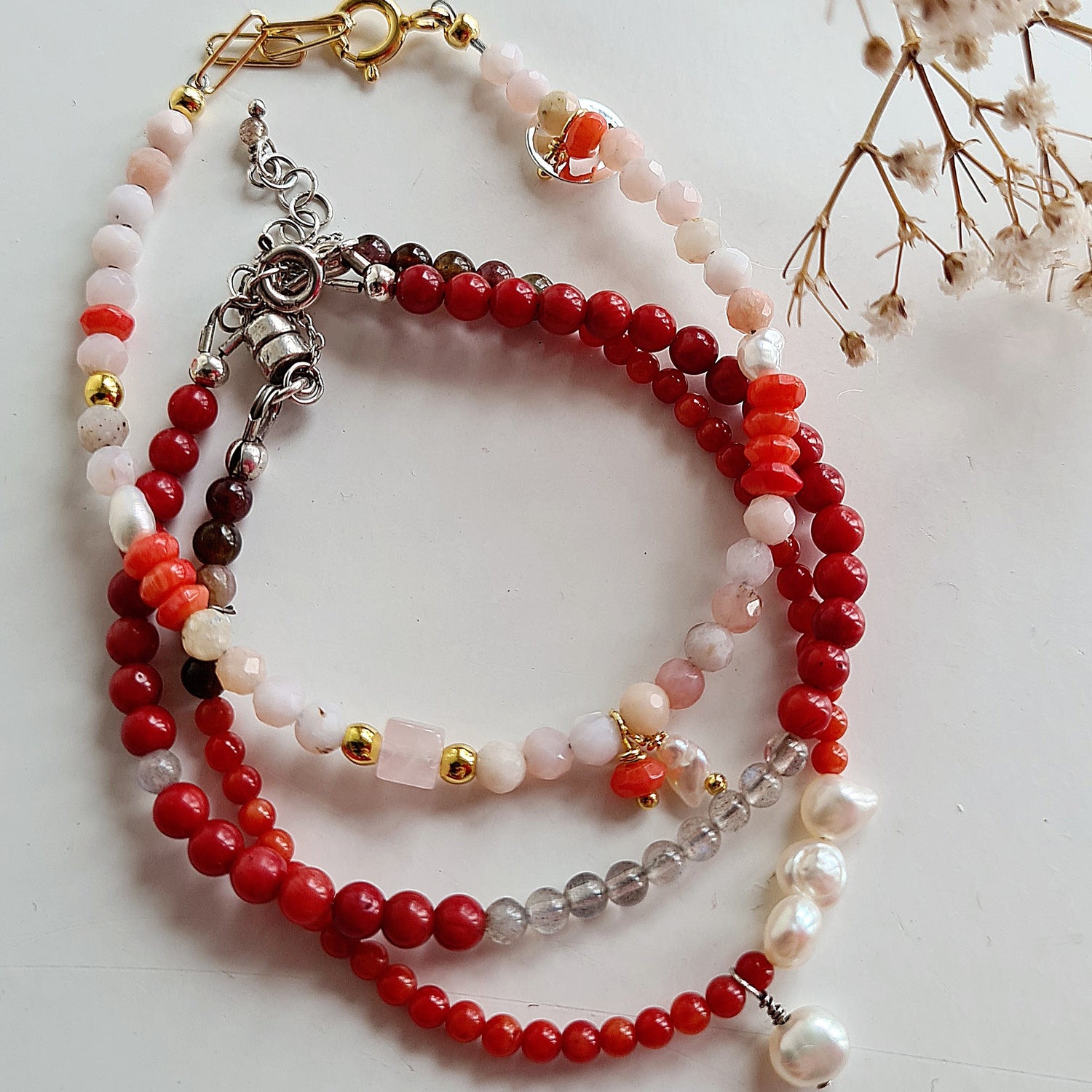 Armband Soft Energy, met opaal, koraal en parel