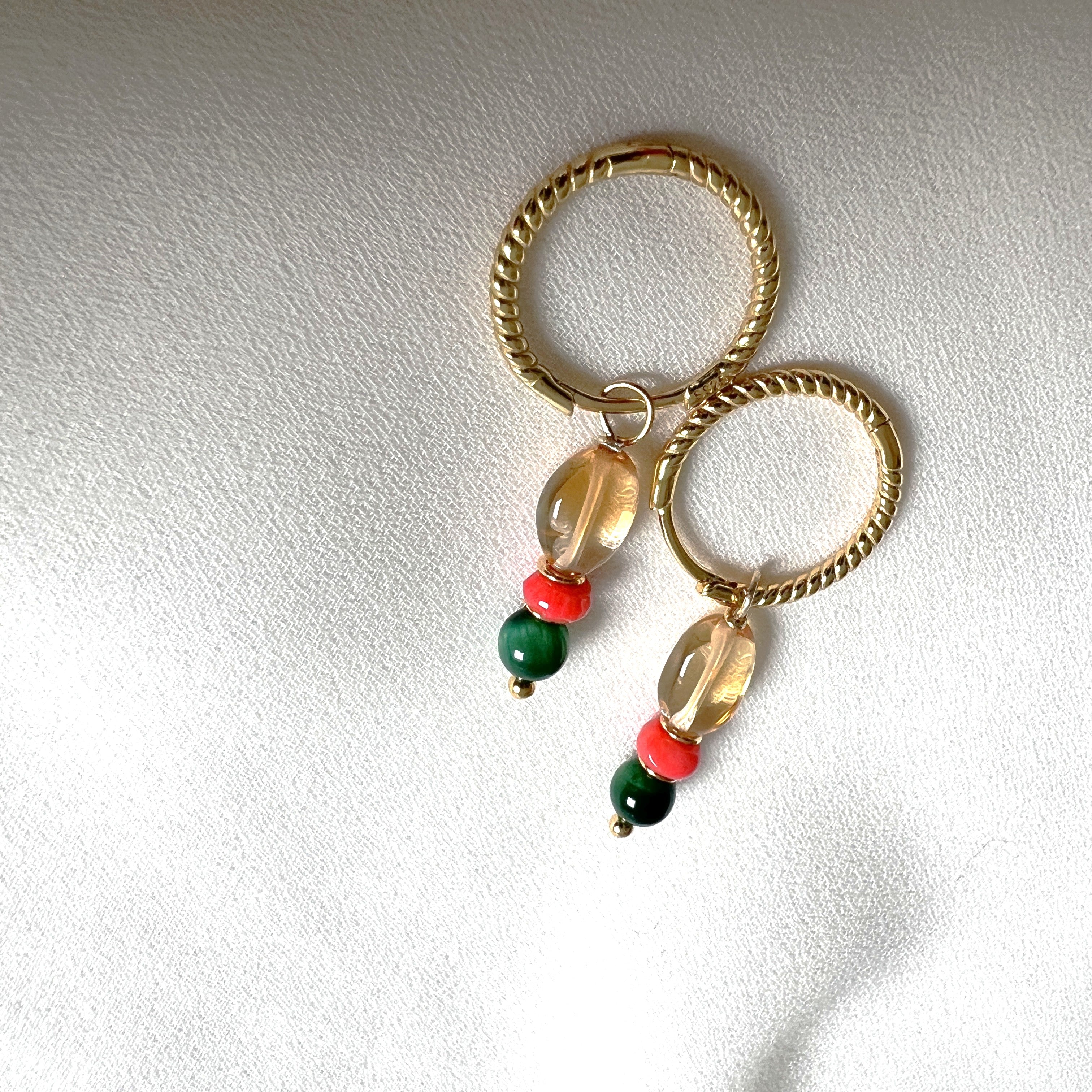 Oorbellen Soft Light, citrien, malachiet, koraal