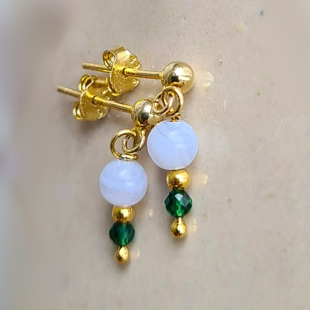 Oorbellen Summertime, blue lace agaat / chalcedoon, spinel