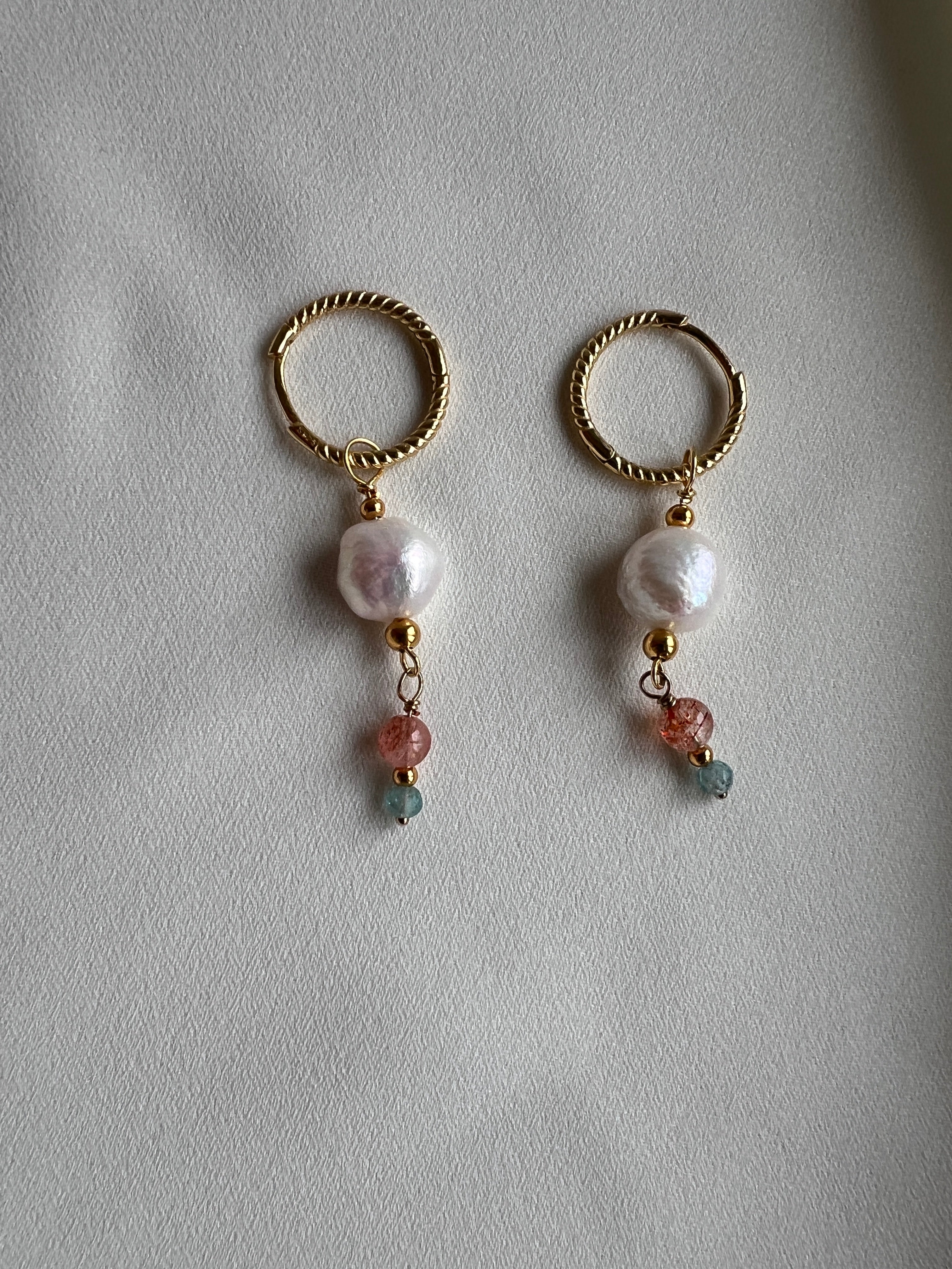 Set oorbellen & ketting Sunshine, zonnesteen, parel