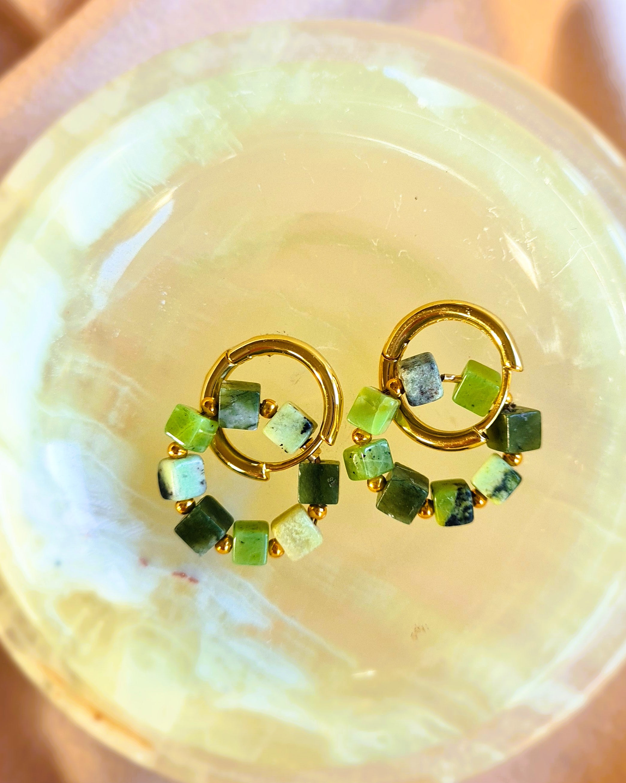 Oorbellen Today, groene jade