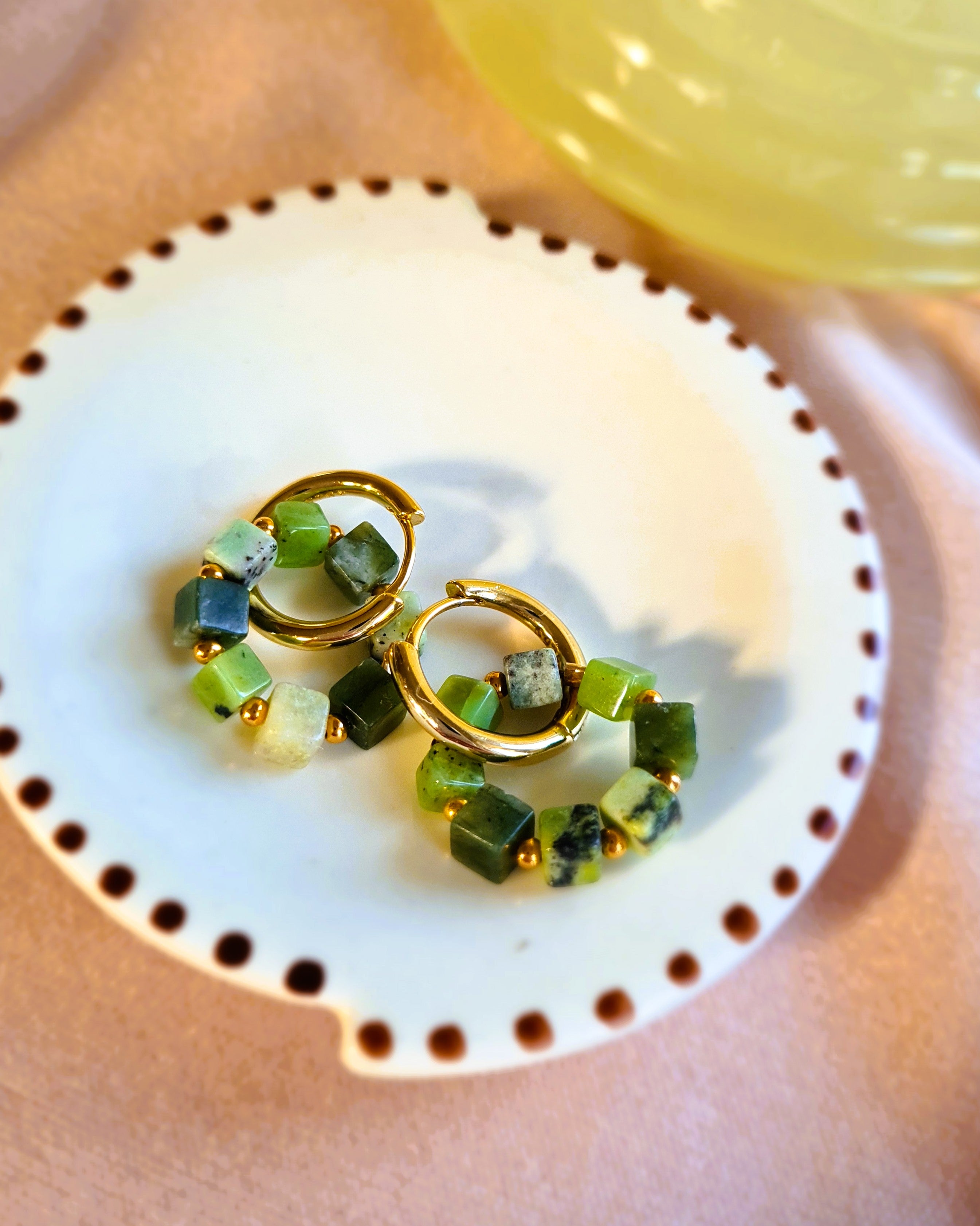 Oorbellen Good Luck, groene jade