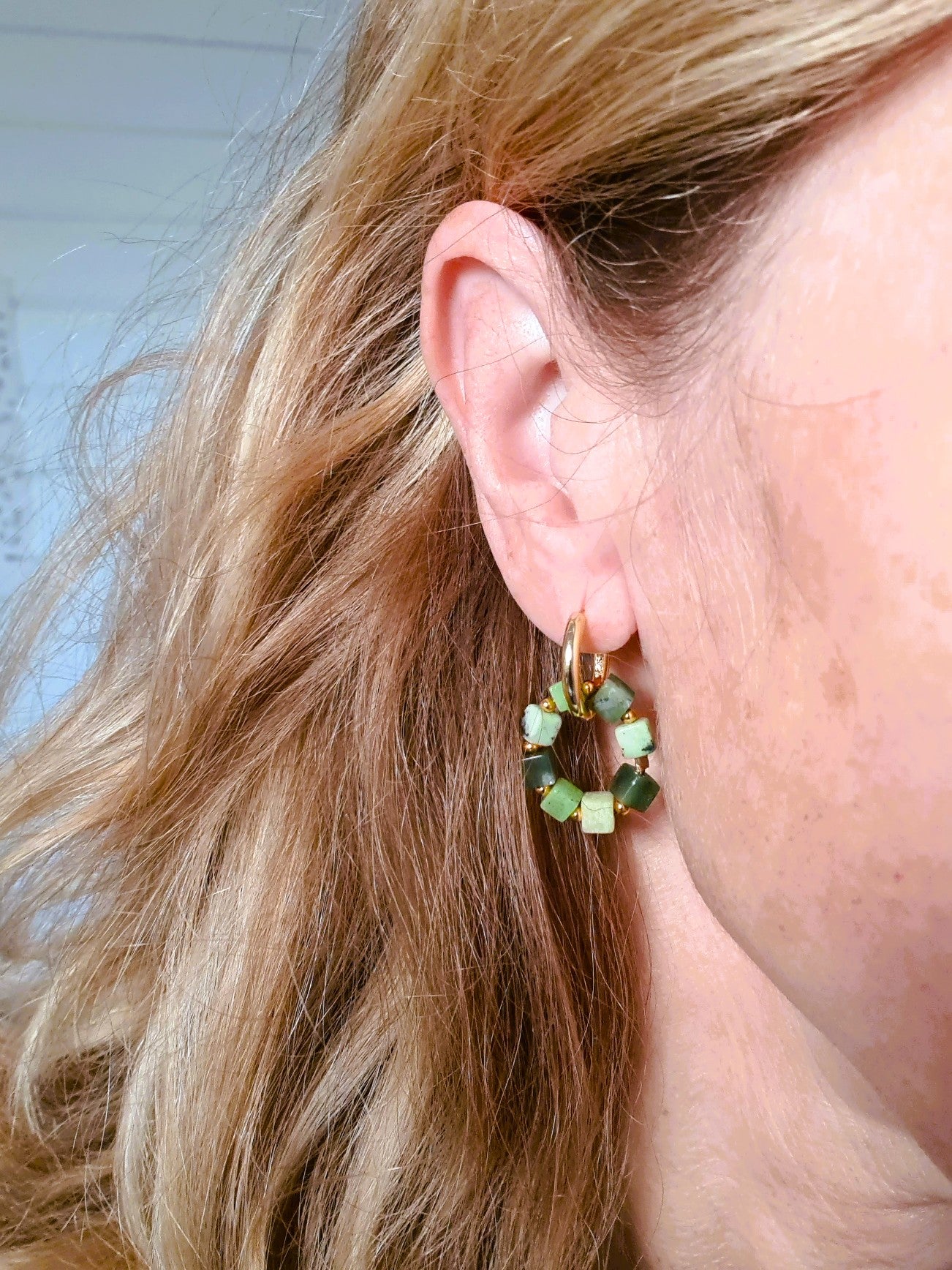 Oorbellen Good Luck, groene jade