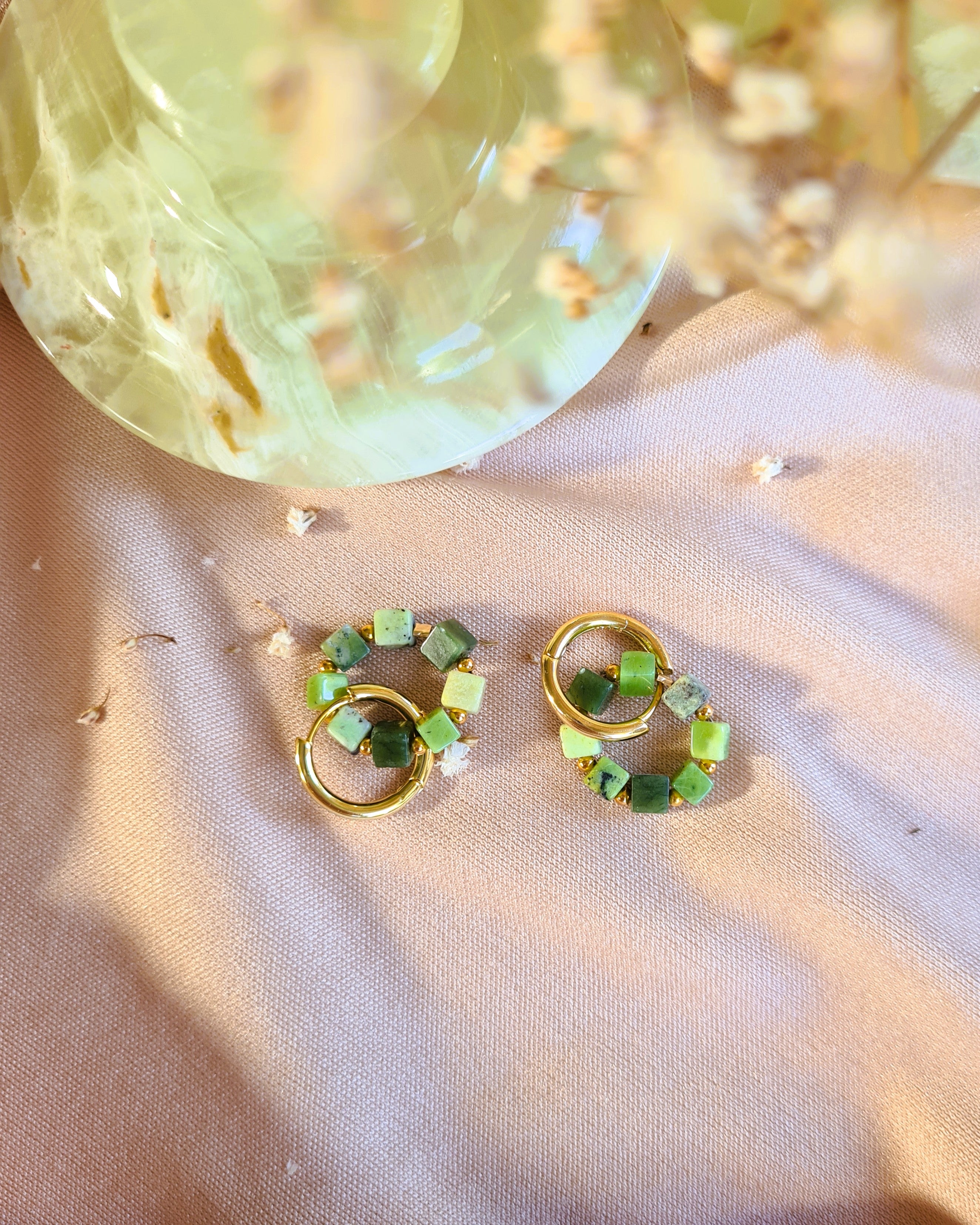 Oorbellen Today, groene jade