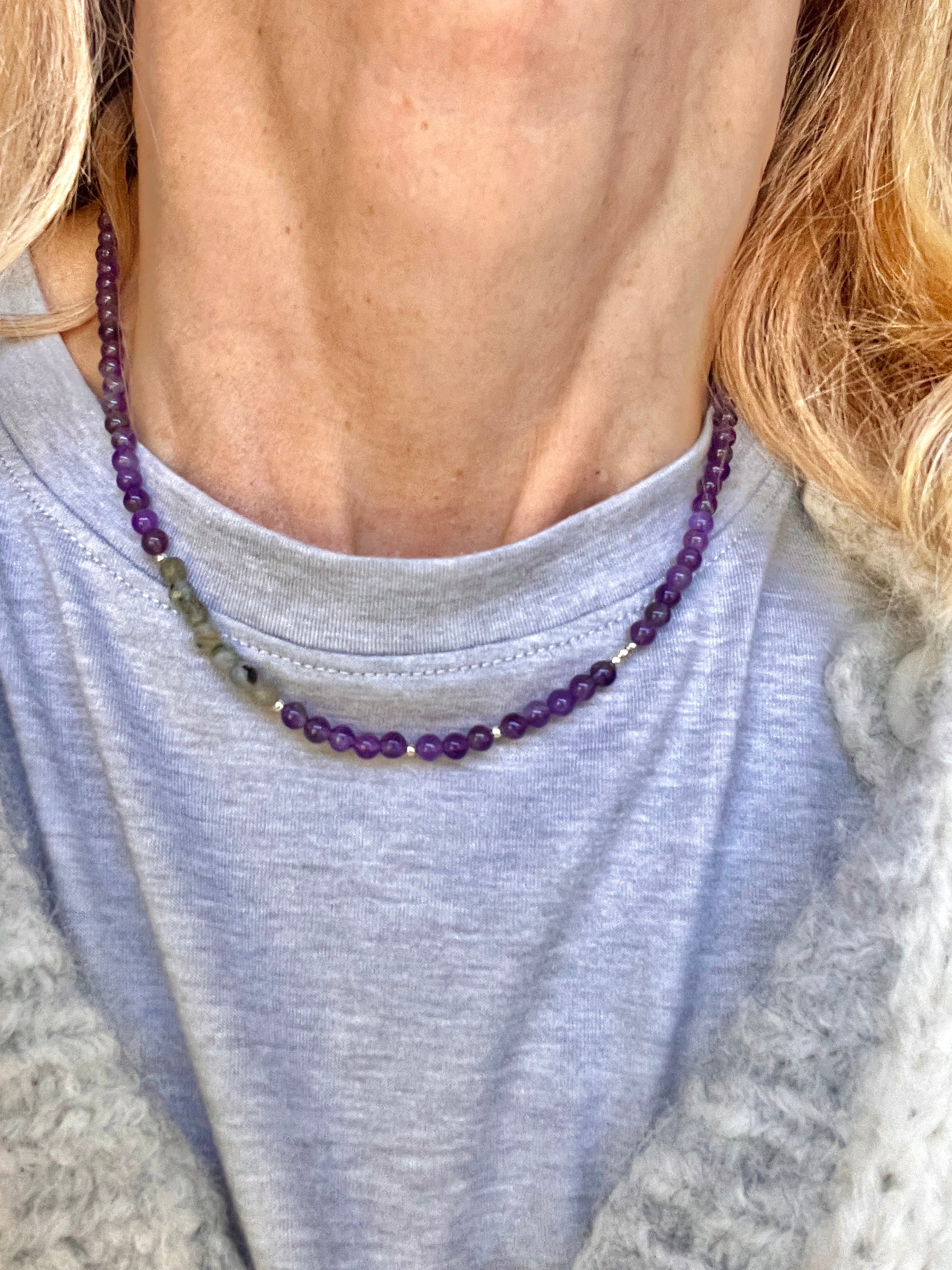 Ketting You&Me, amethist, labradoriet