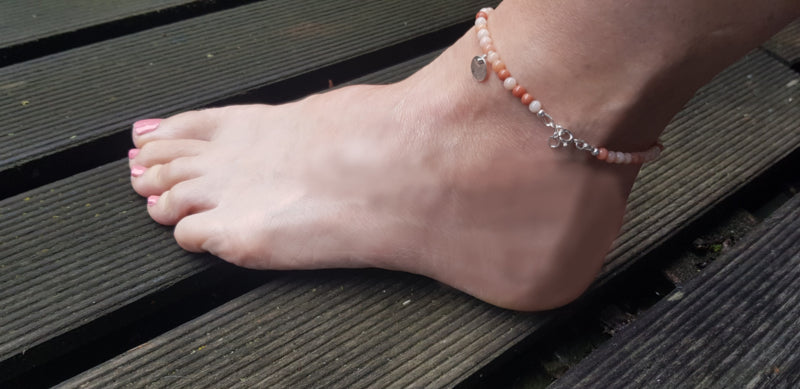 Enkelbandje Geluk & Hoop, aventurijn, rookkwarts en aquamarijn