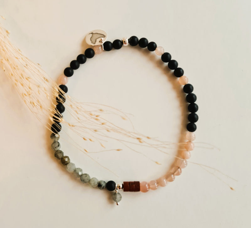 Armband Mystery, zonnesteen, labradoriet, onyx