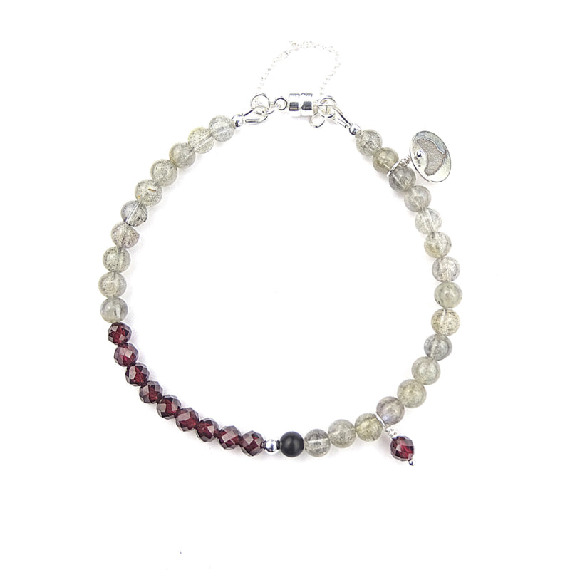 Armband Wishes, granaat, onyx en labradoriet