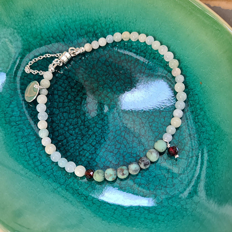 Armband Wishful, amazoniet en granaat