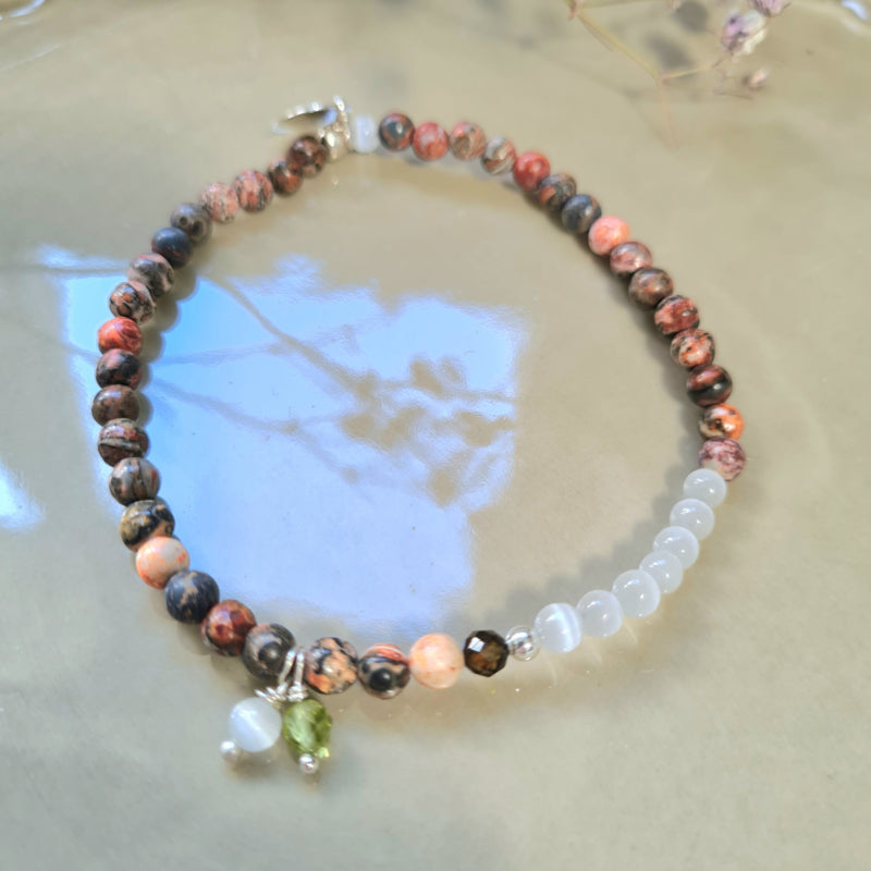 Armband White Leopard, met jaspis en wit kattenoog