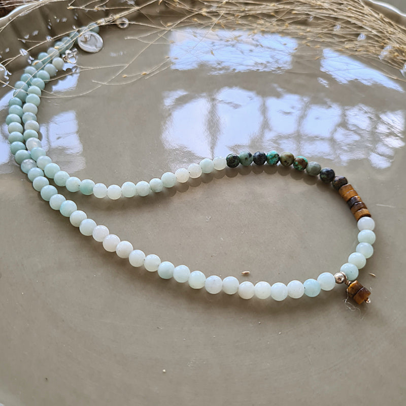 Ketting Harmony, amazoniet, tijgeroog