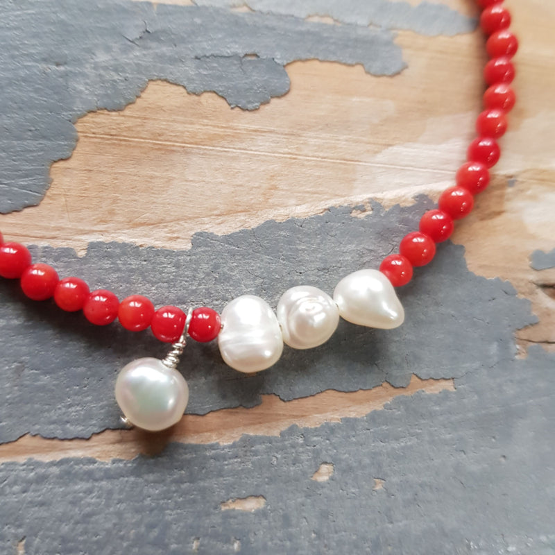 Set: Armband & Ketting Grace, parel en koraal