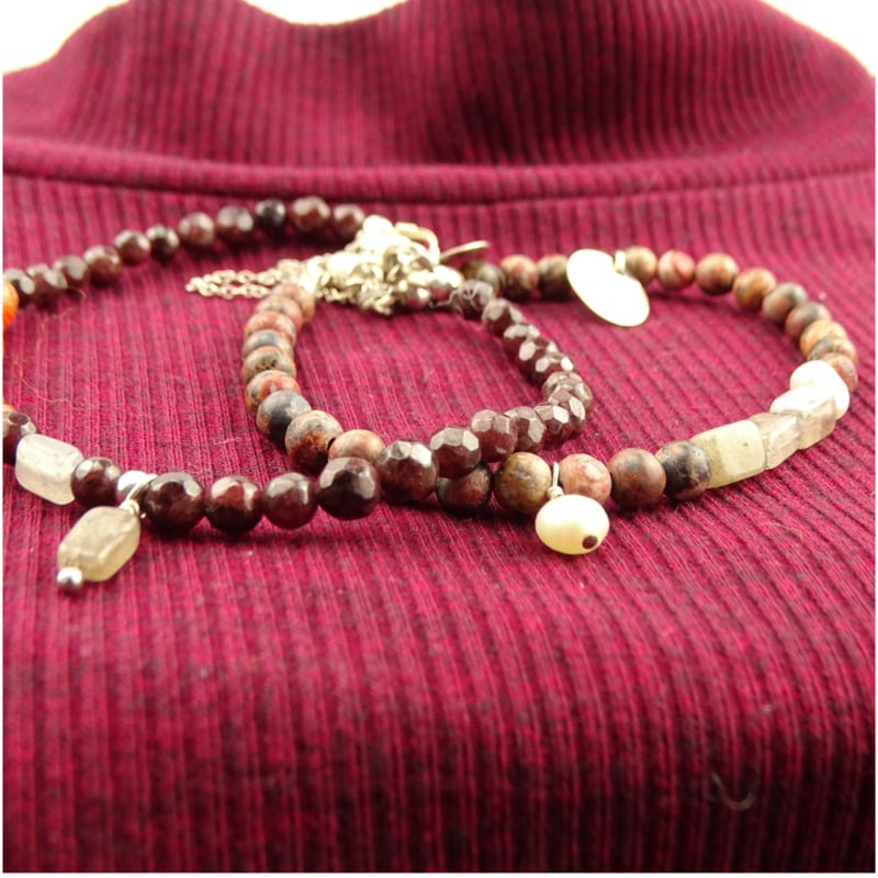 Armband Campfire, granaat, agaat en labradoriet
